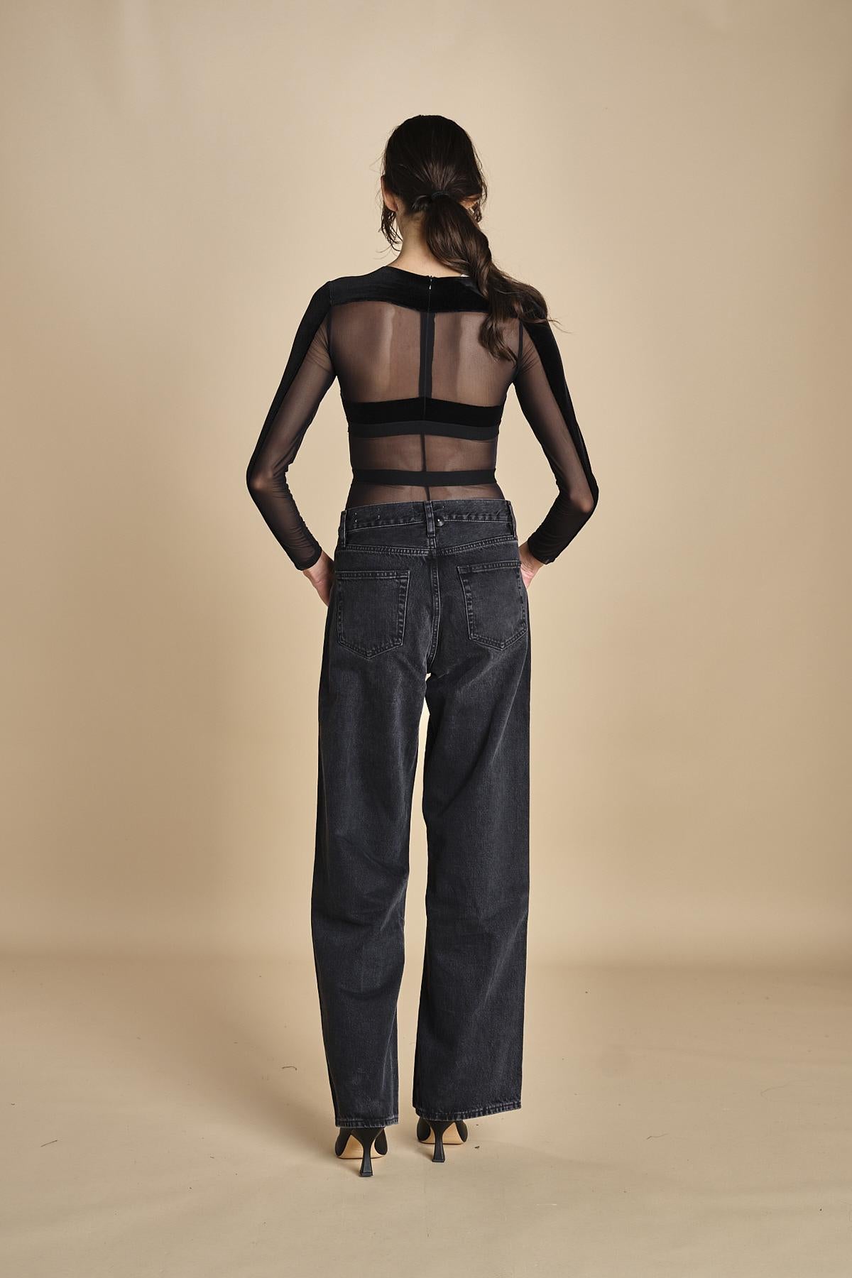 body  in velluto e tulle a righe GO FOR IT BLACK undress code