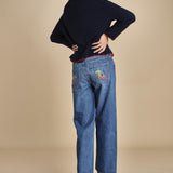 denim chiaro con ciliegie sul retro THE PIPE DREAM BUTTON SNEAK FRAY 11316 1085 mother