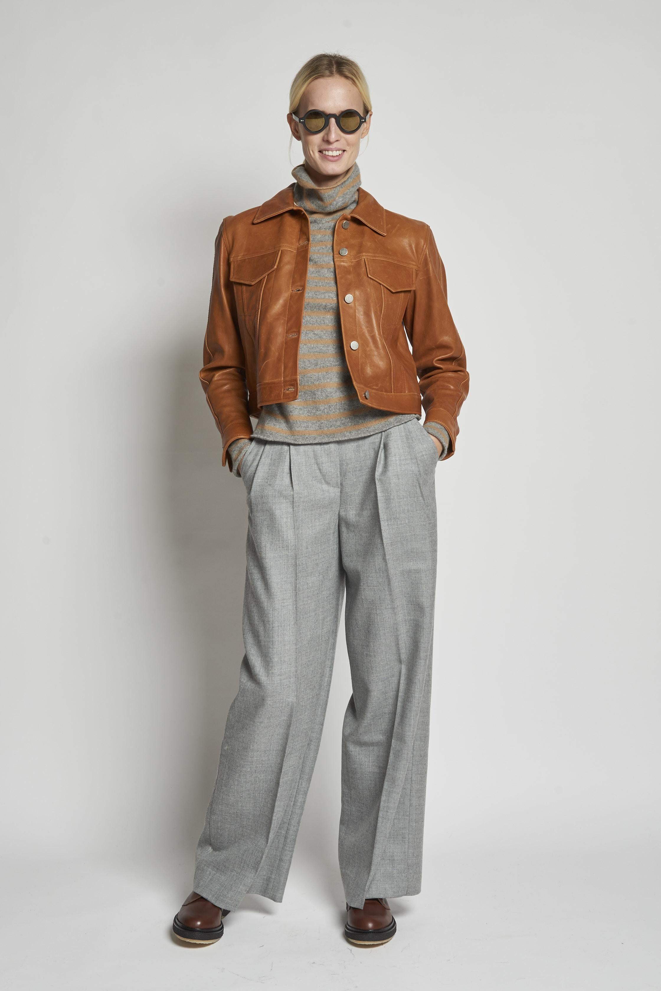 giacca in pelle beige GRANT MARRONE masscob