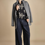 camicia con ricamo punto croce BOULEVARD TOP ONIX BLACK scarlett poppies