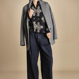 camicia con ricamo punto croce BOULEVARD TOP ONIX BLACK scarlett poppies