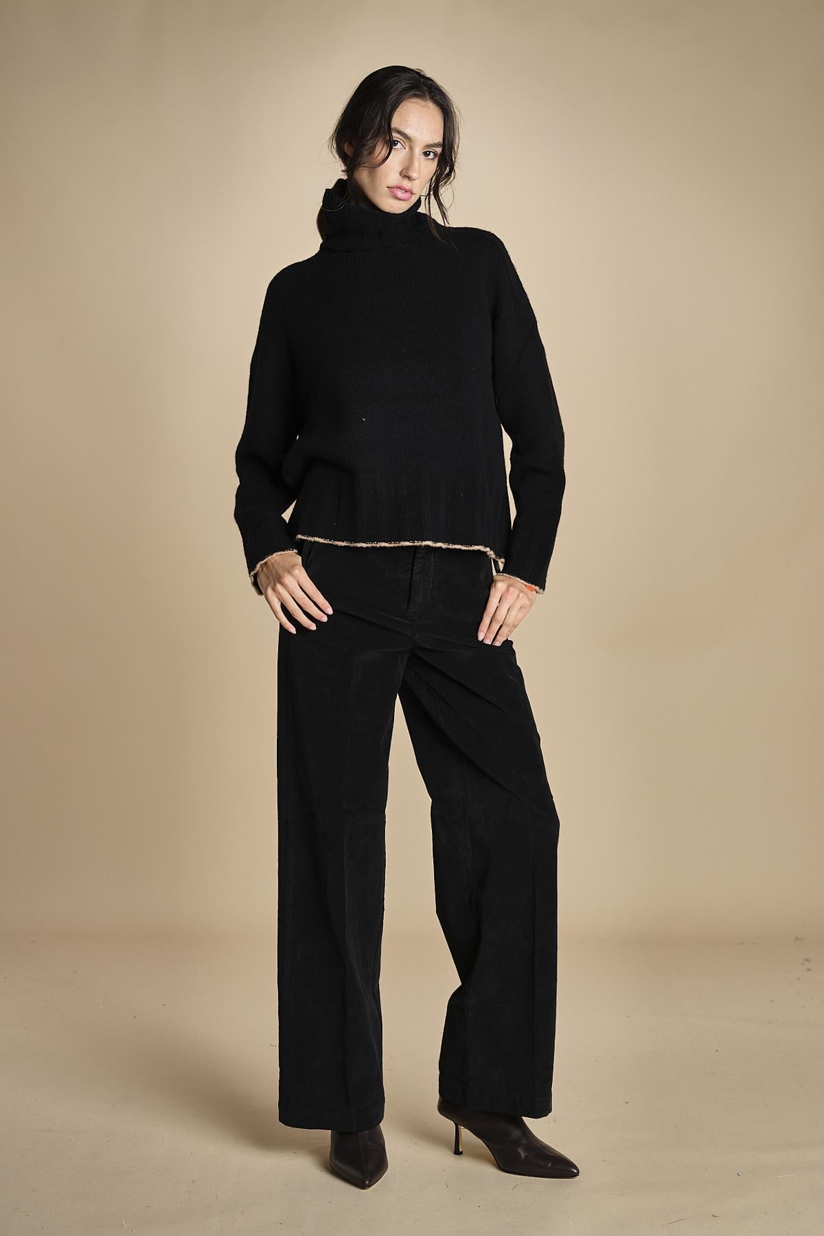 pantalone dritto in fustagno OLIMPIA BLACK true avenue