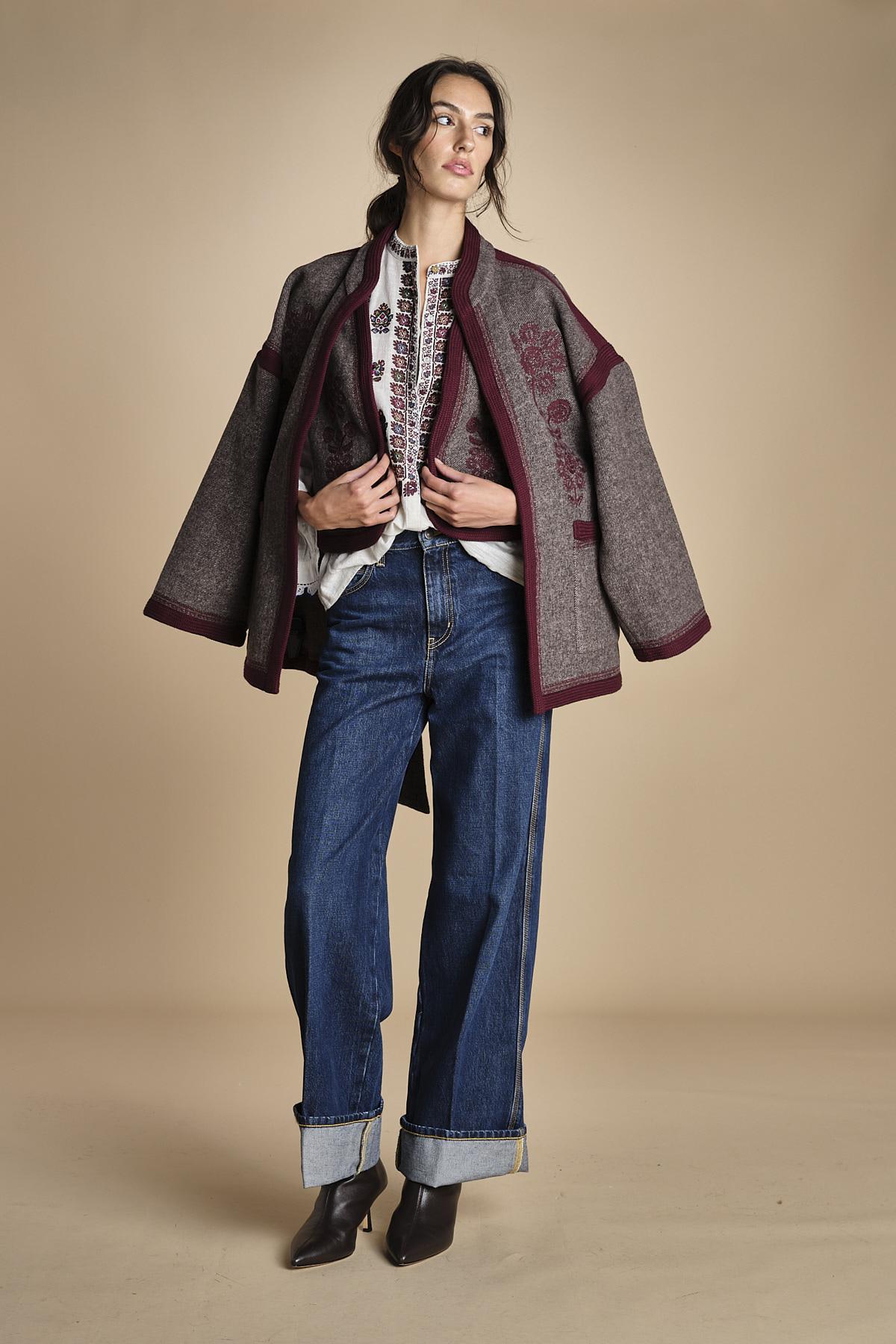 gilet in tessuto diagonale ricamato WILL GILET GREY antik batik