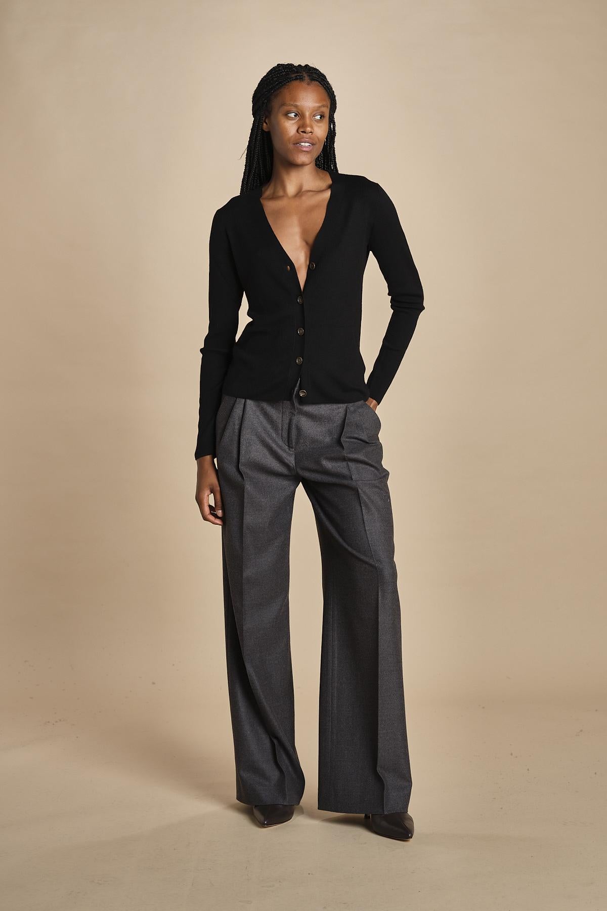 MIL LAU2 cardigan a costine fin.16 MIL LAU2 E14035 NERO milaura