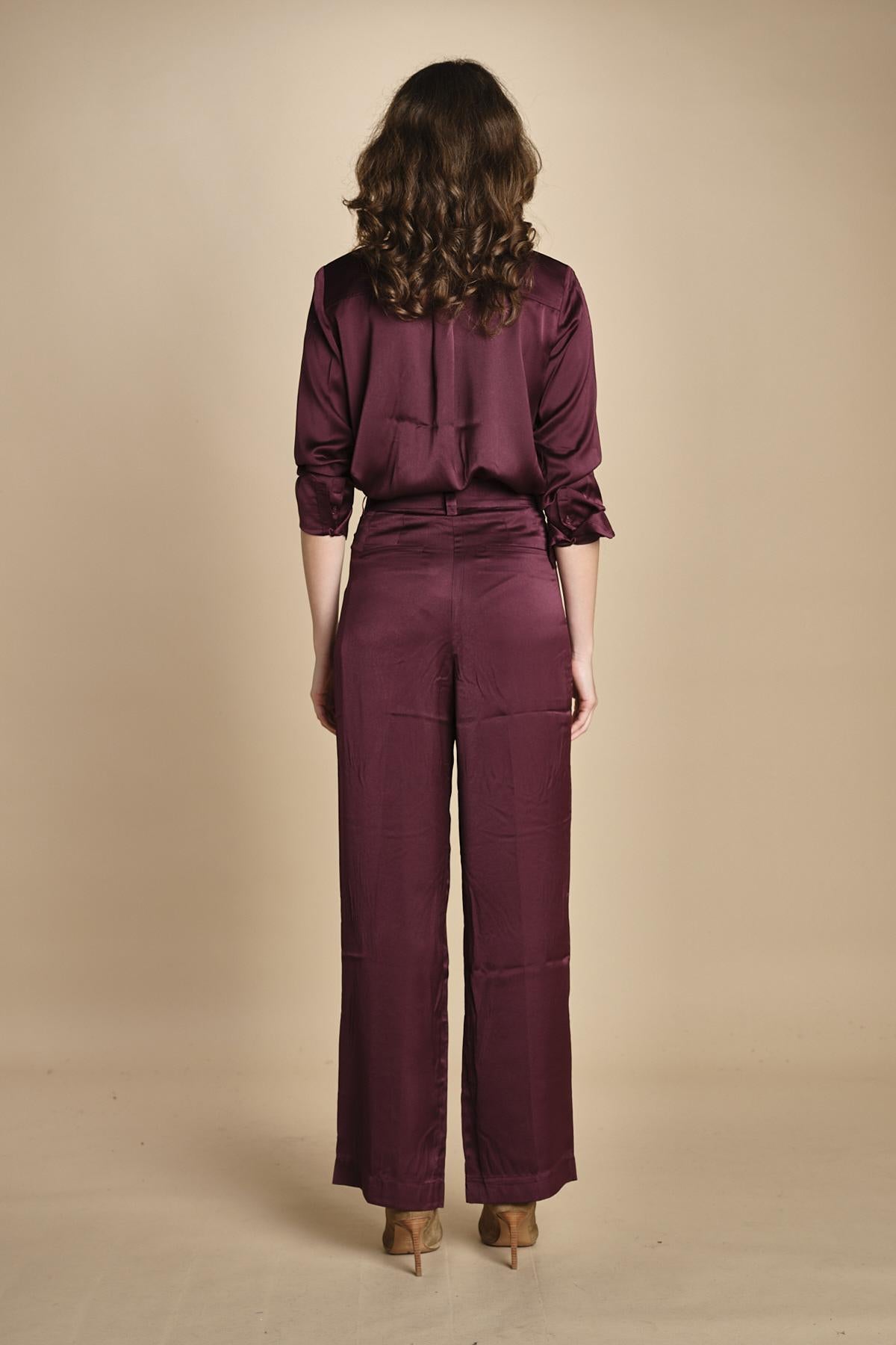 pantaloni in raso con pinces CHARLY PRUNE ba&sh