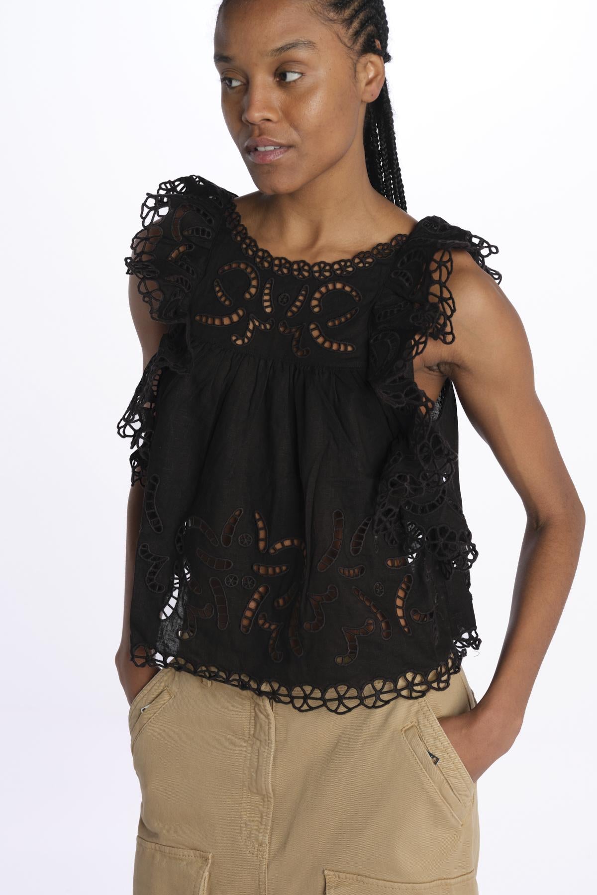 MARJA embroidert flutter tank E118 BLACK sea ny
