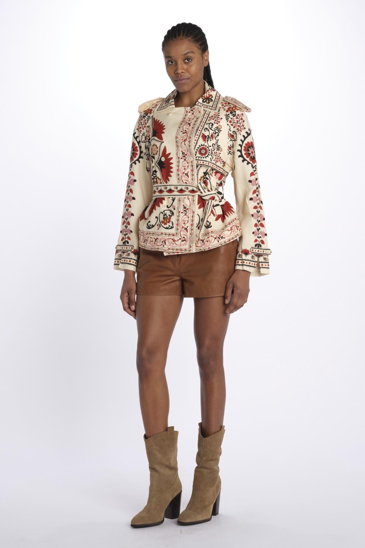 Giacca CASHEW MANDALA trench stampa fiori 329708 CREAM farm rio
