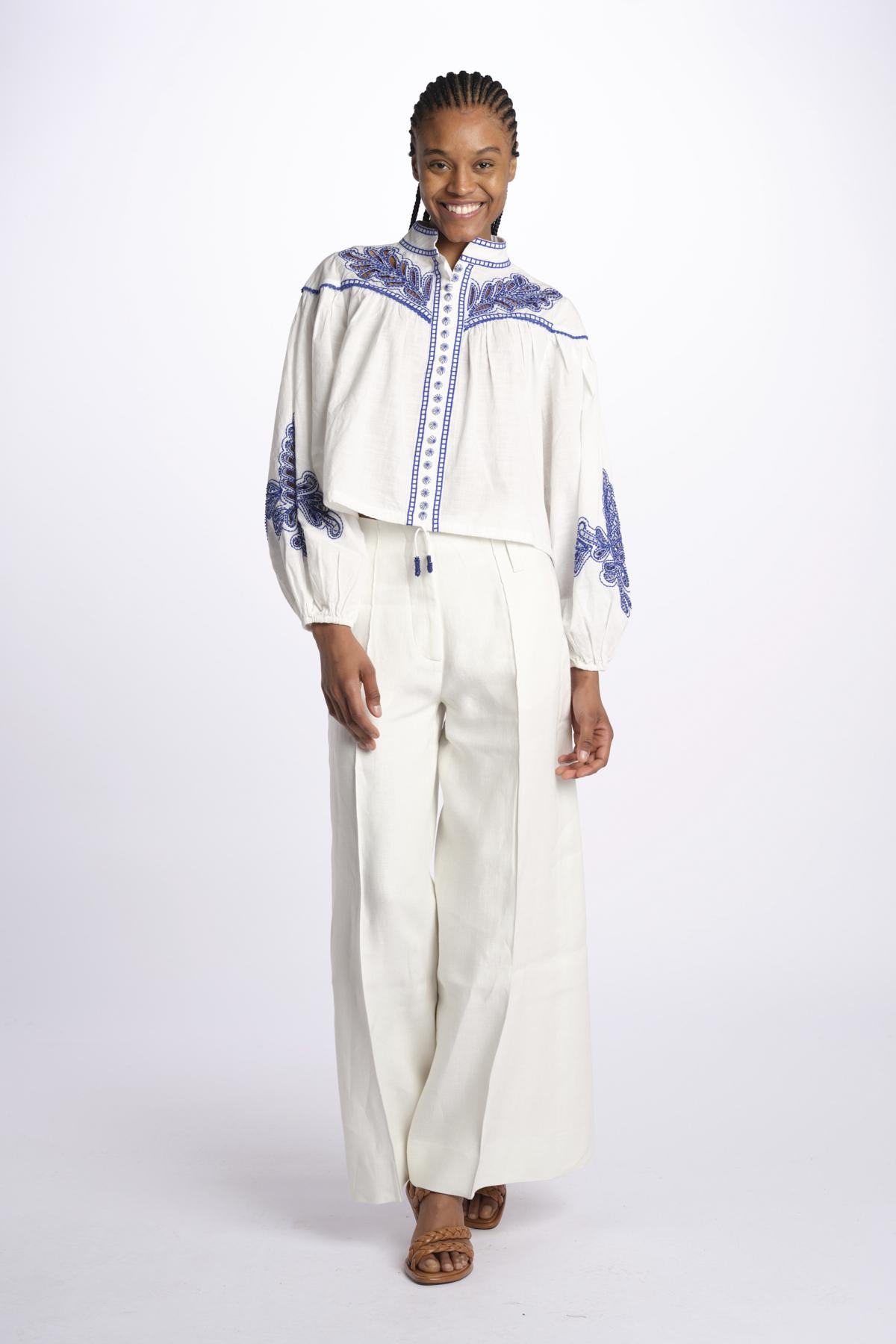 Camicia ZILLENO m/l ricamo foglie ZILLENO WHITE scarlett poppies