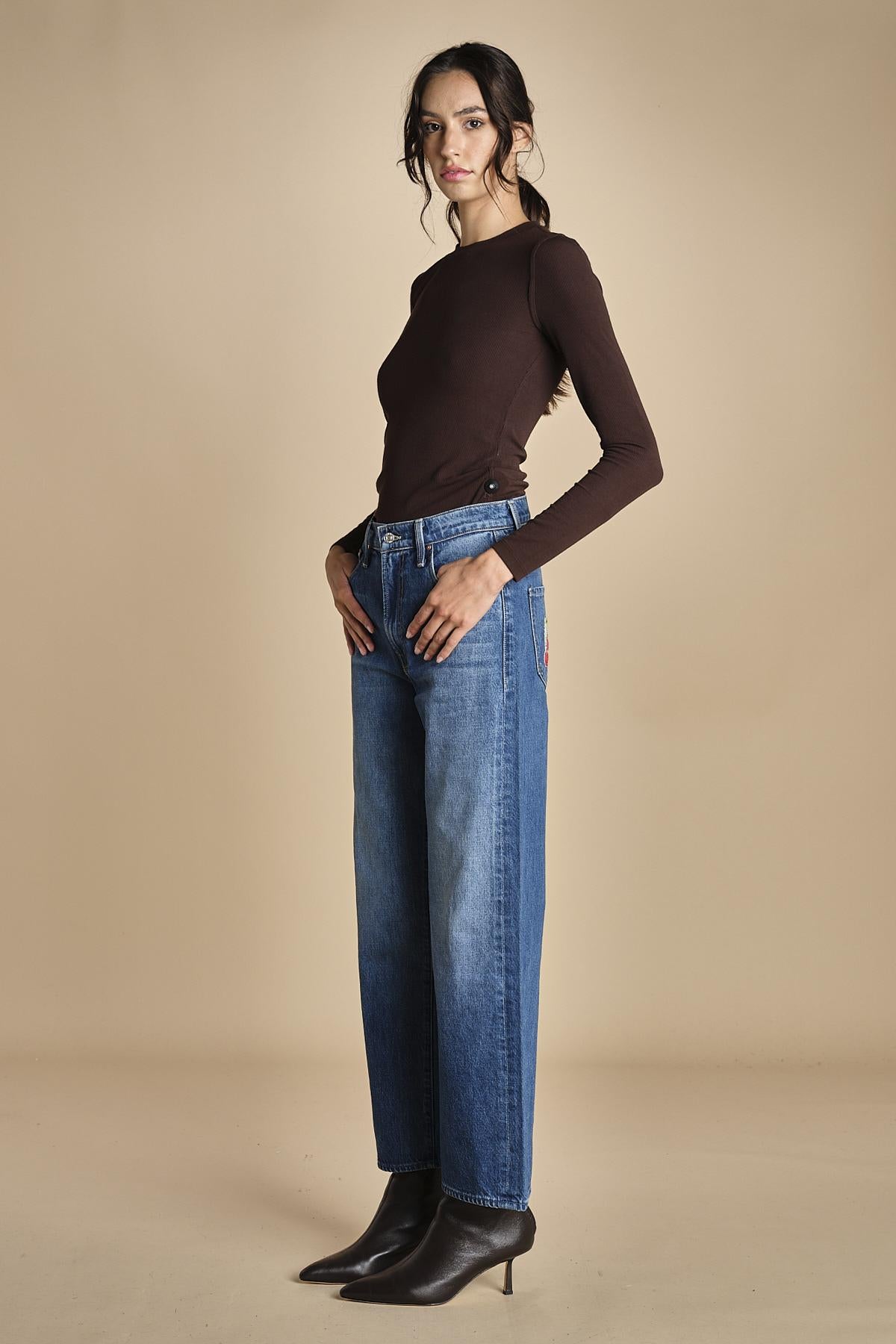 denim chiaro con ciliegie sul retro THE PIPE DREAM BUTTON SNEAK FRAY 11316 1085 mother