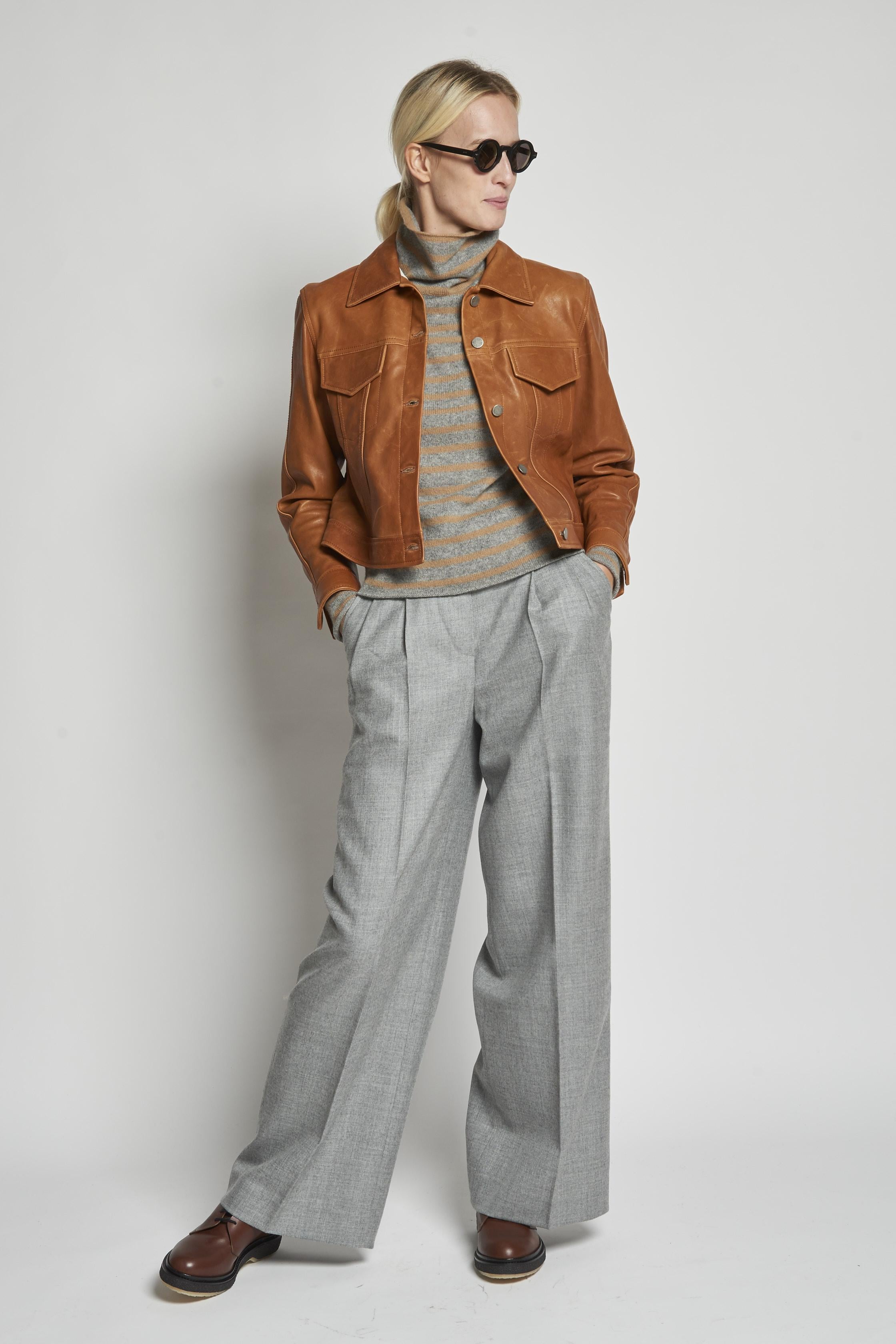 giacca in pelle beige GRANT MARRONE masscob