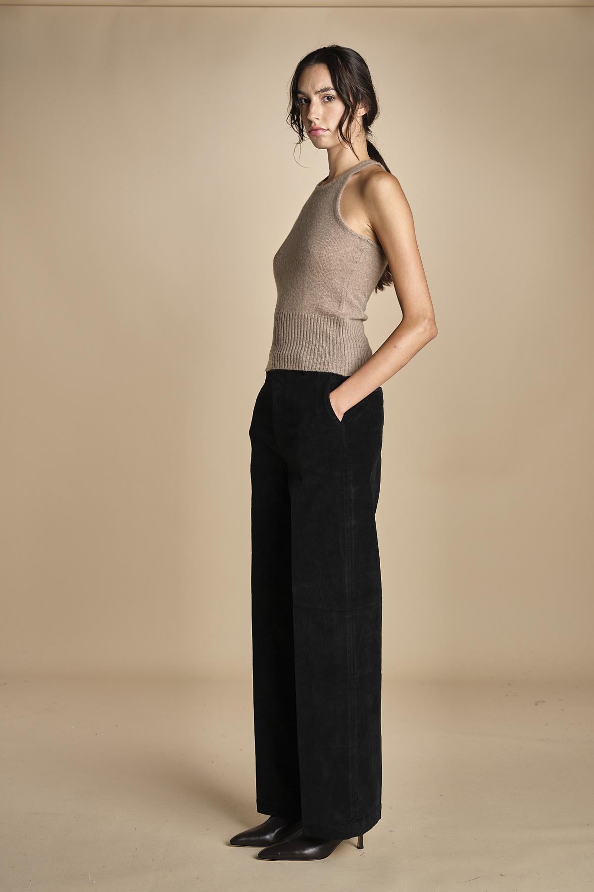 pantalone dritto in fustagno OLIMPIA BLACK true avenue