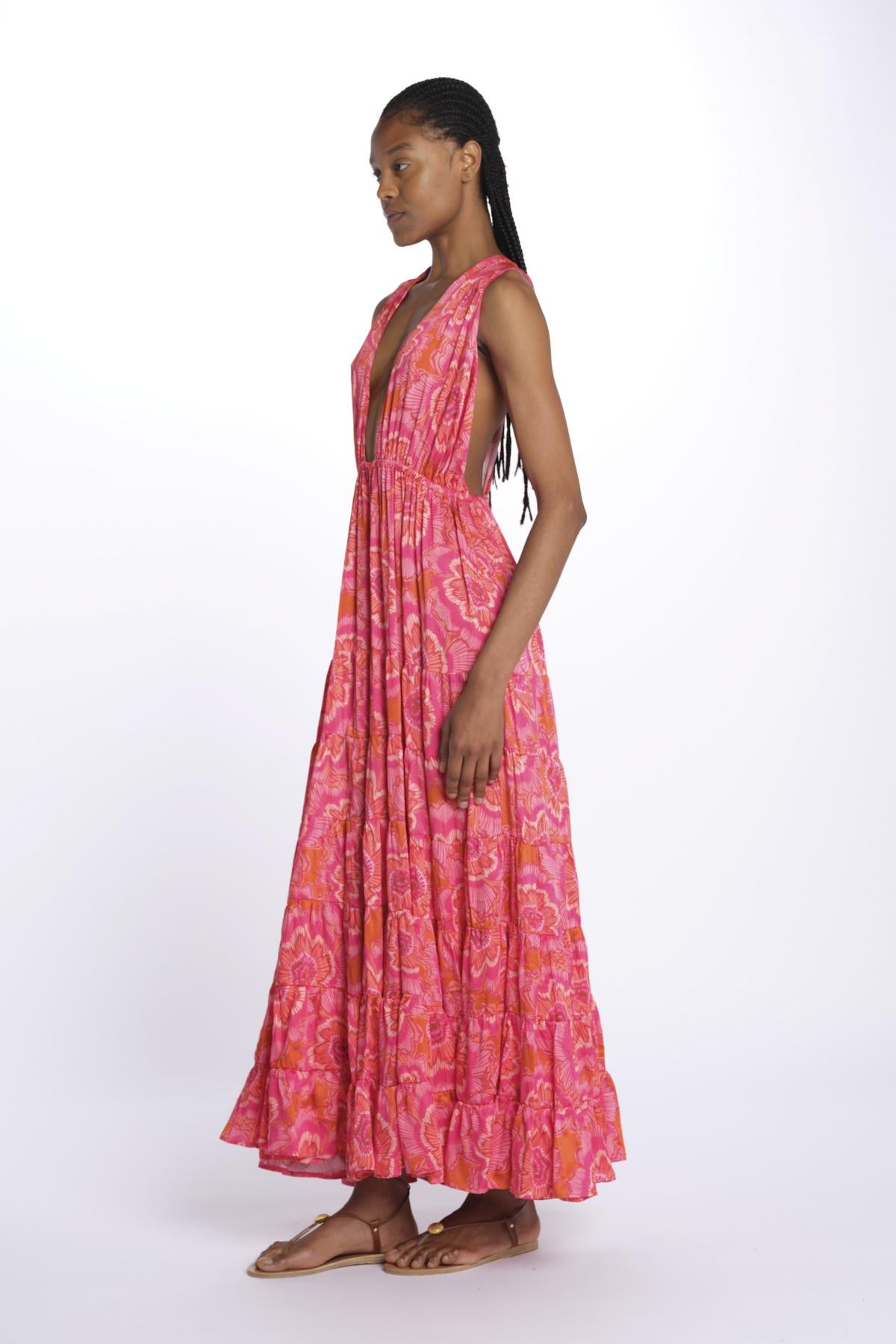 Mini abito SUZIE scollo incrociato ricamo fiori S25109 MERIDACORAL sundress