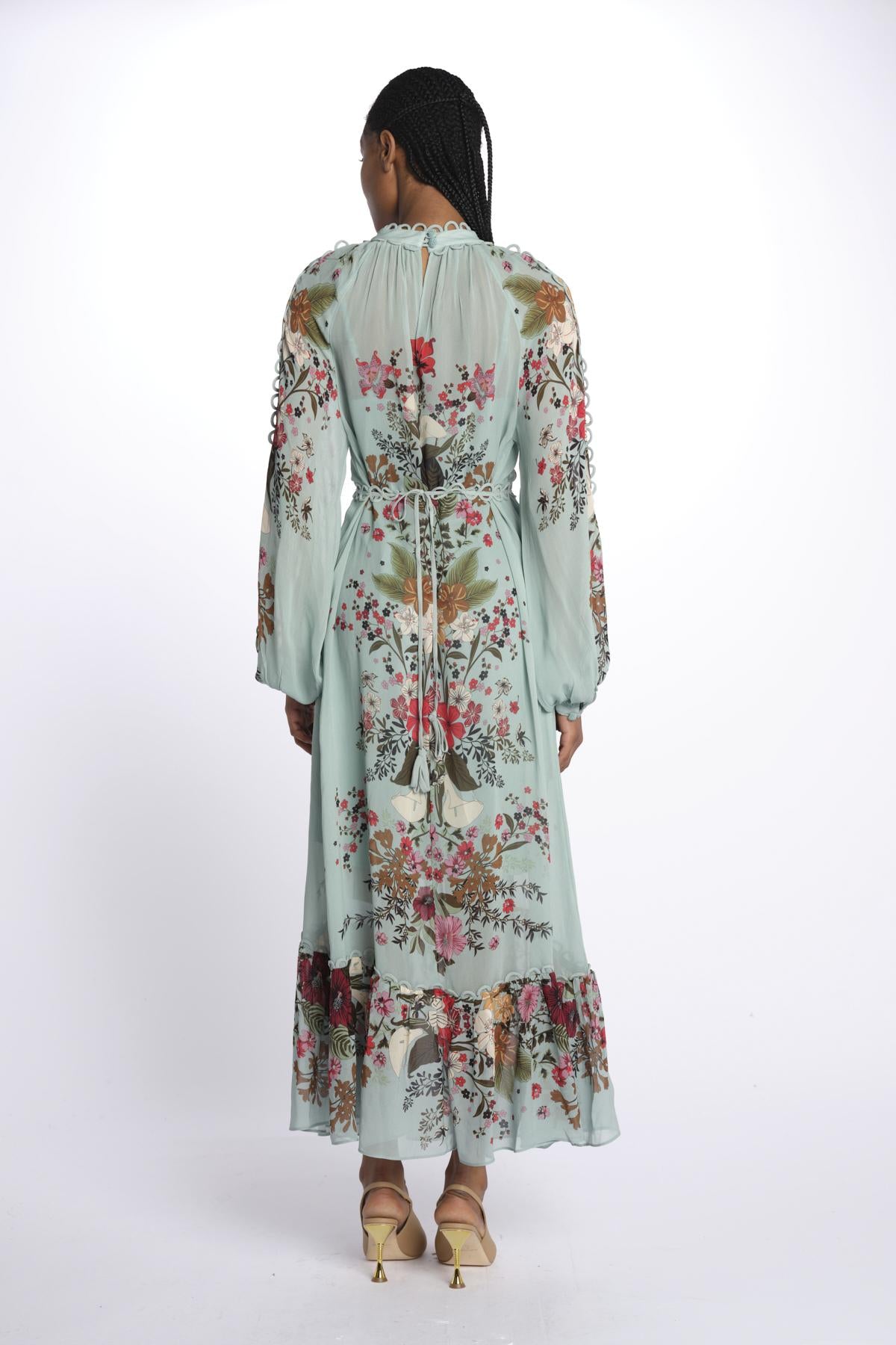 Abito lungo BEAUTY chiffon stampa fiori 328791 BLUE farm rio