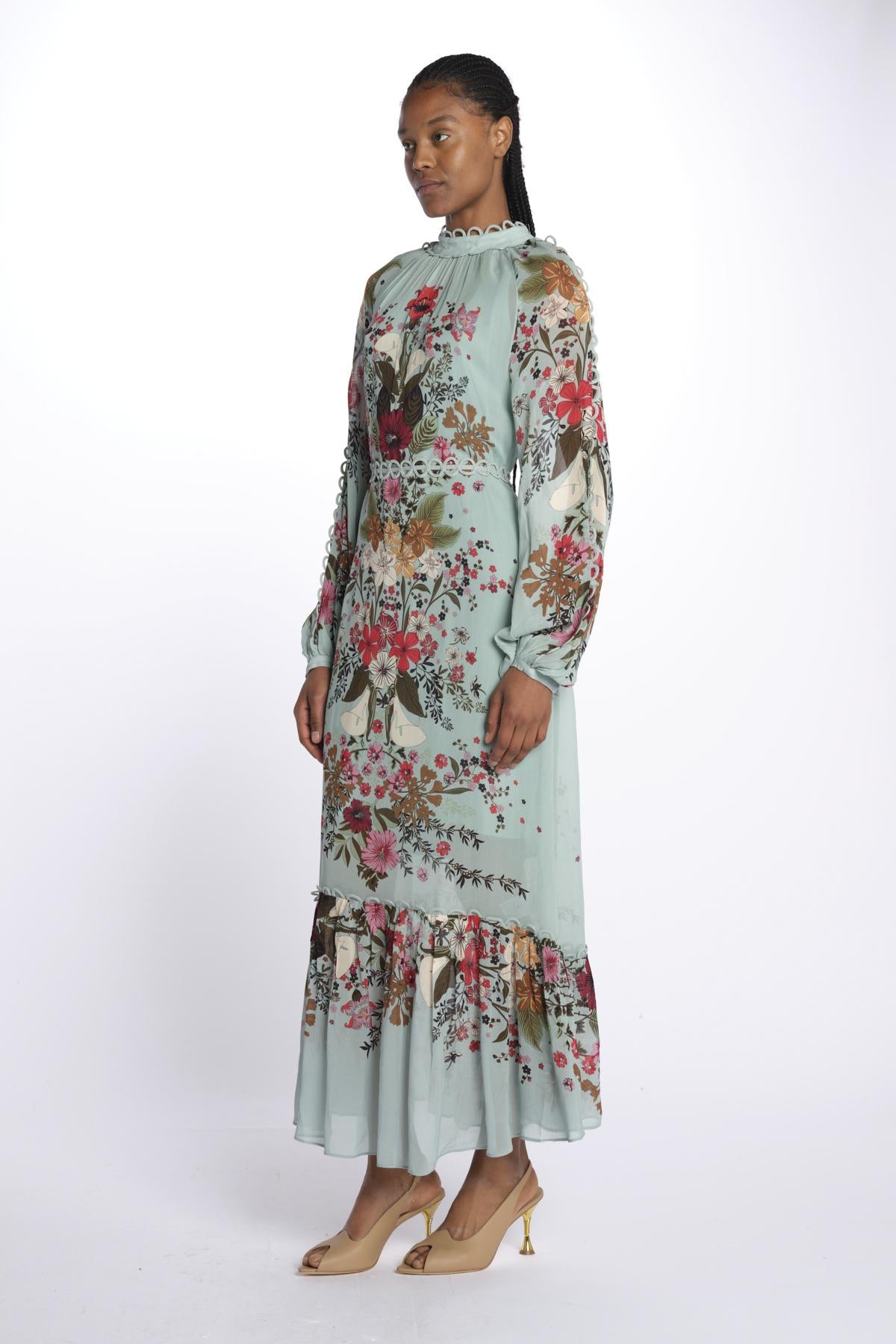 Abito lungo BEAUTY chiffon stampa fiori 328791 BLUE farm rio