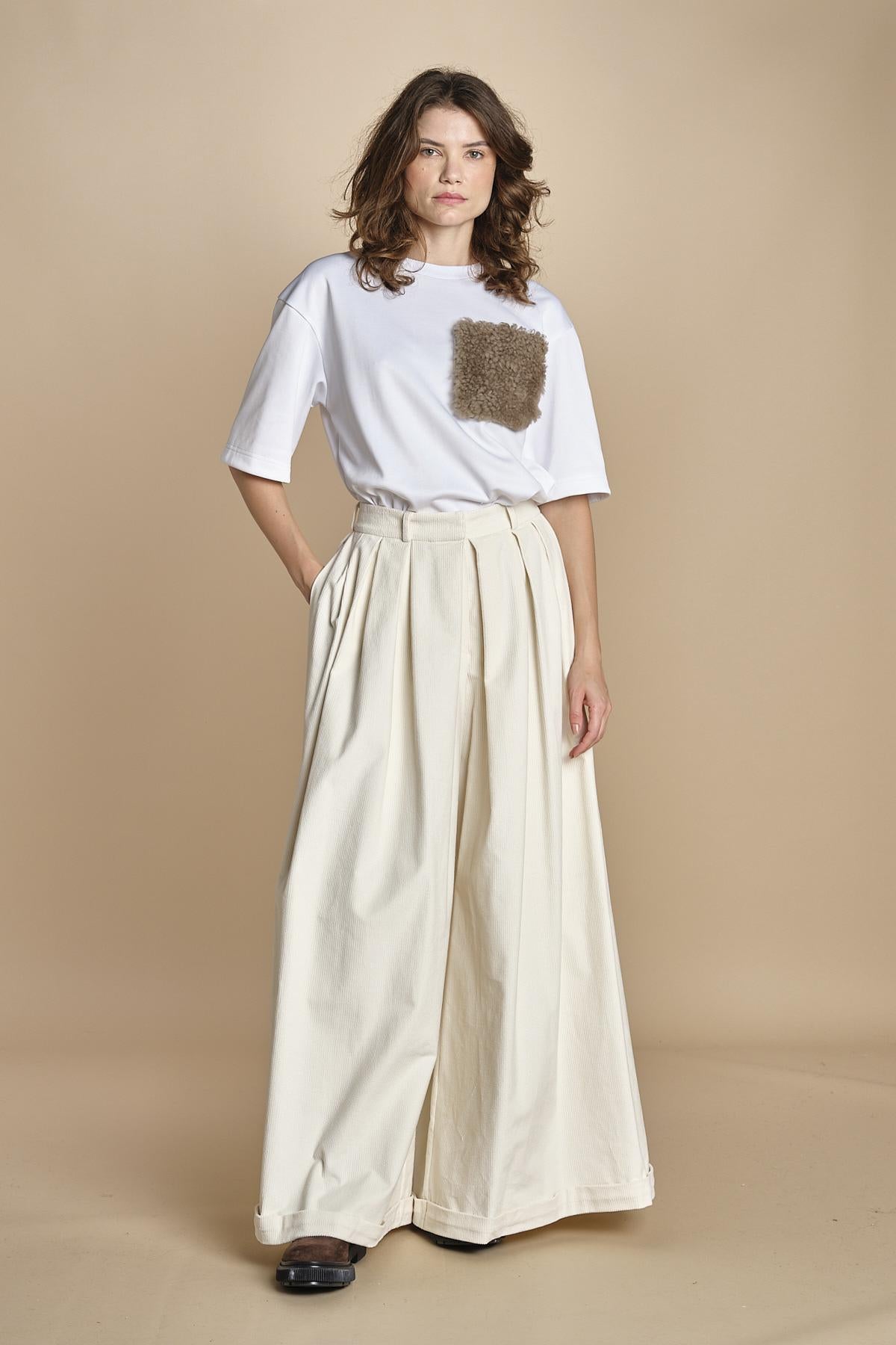 pantalone over in velluto BIRKIN MJD228_ATEX40 J0236 CREAM jejia