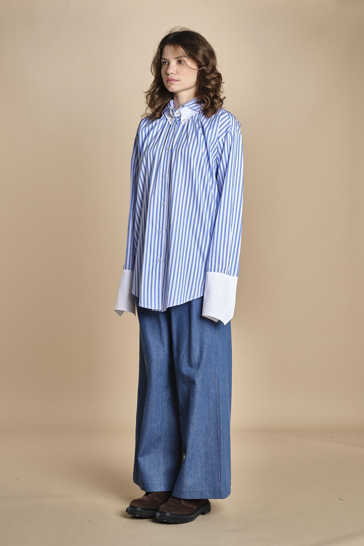 camicia a righe con doppio colletto CRAZY SHIRT MJD142B4H8016 J0233 LIGHT BLUE jejia