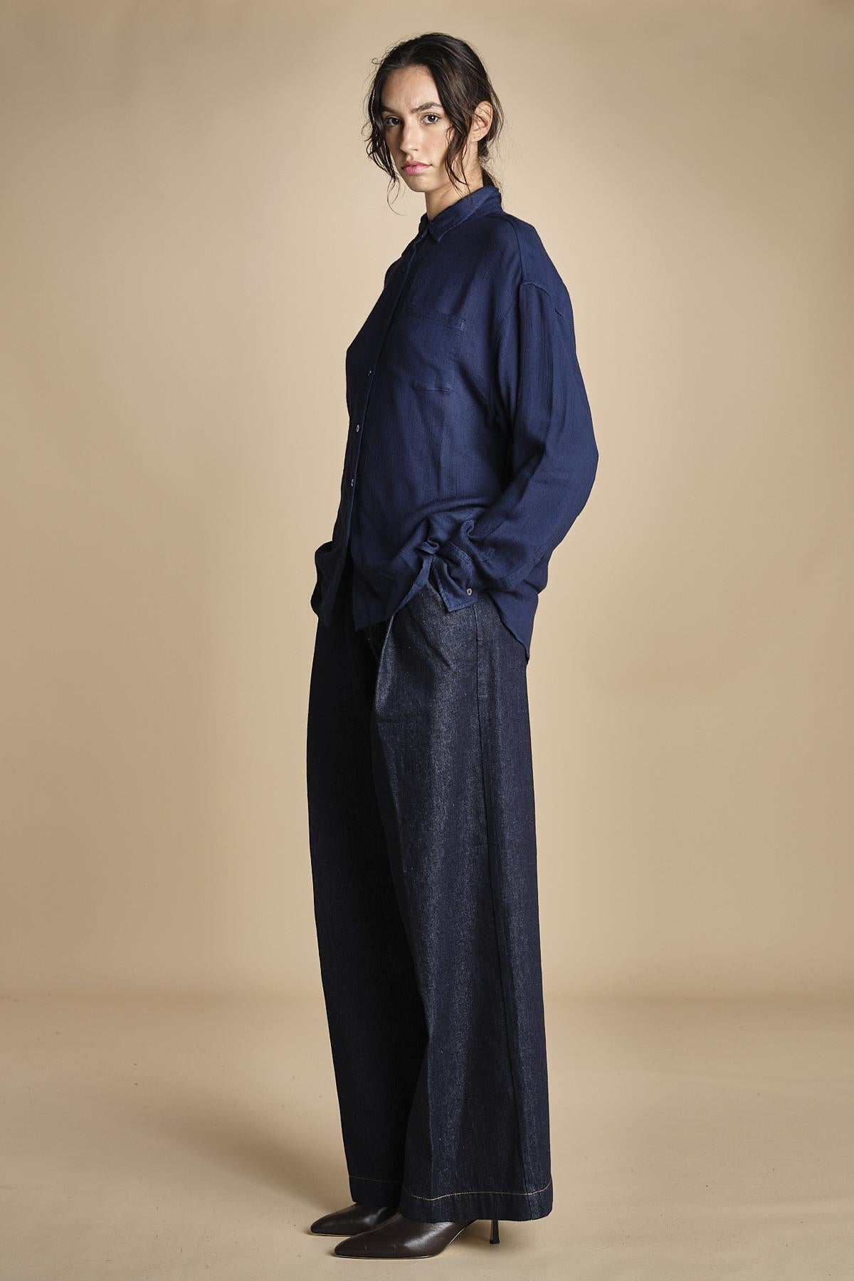 camicia da uomo in voille lana DANY NAVY BLUE true avenue