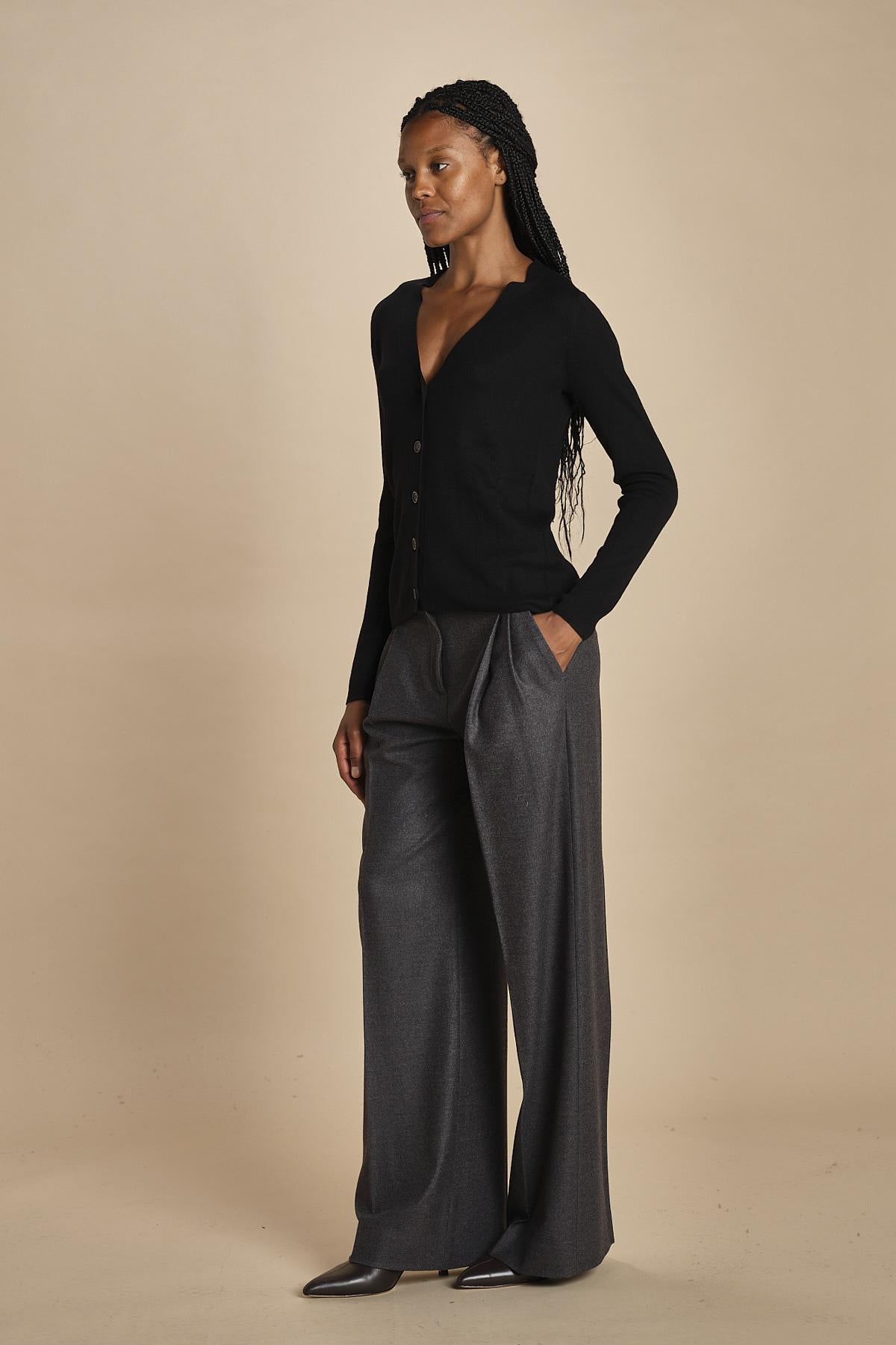MIL LAU2 cardigan a costine fin.16 MIL LAU2 E14035 NERO milaura