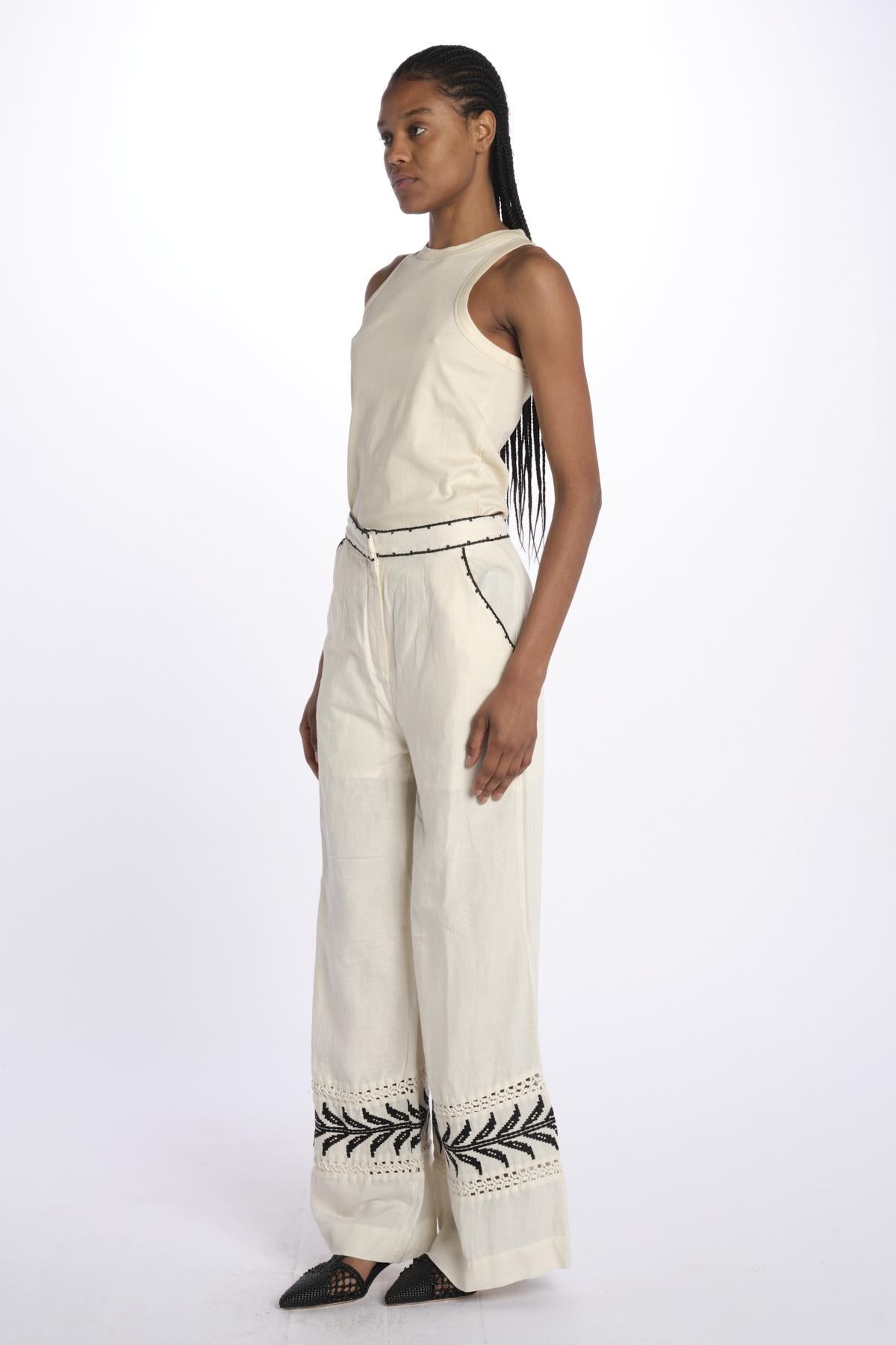 Pantalone ricamo PALM NIRVANA ANTIQUEWHITE scarlett poppies