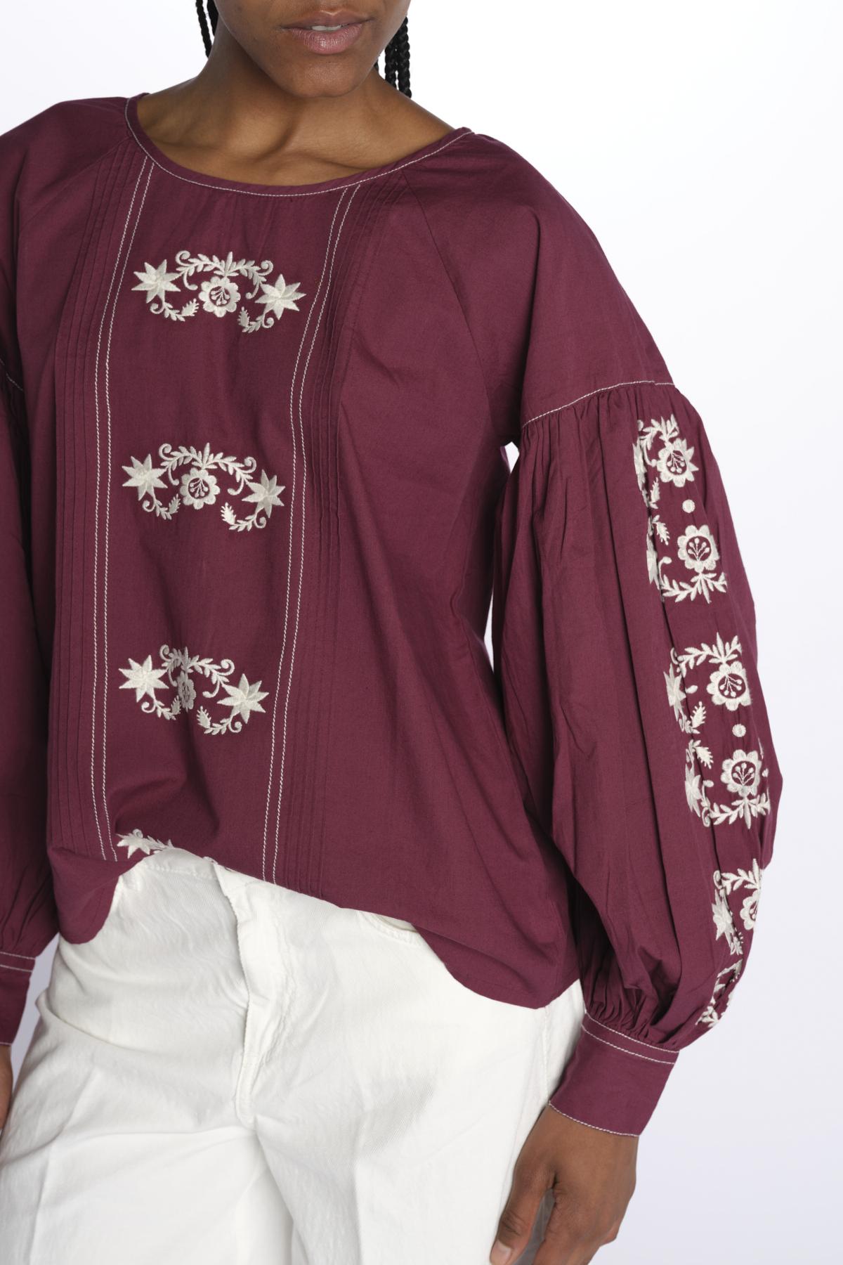 MARGUERITE camicia maniche sbuffo con ricami E25TU019 BORDEAUX stella forest