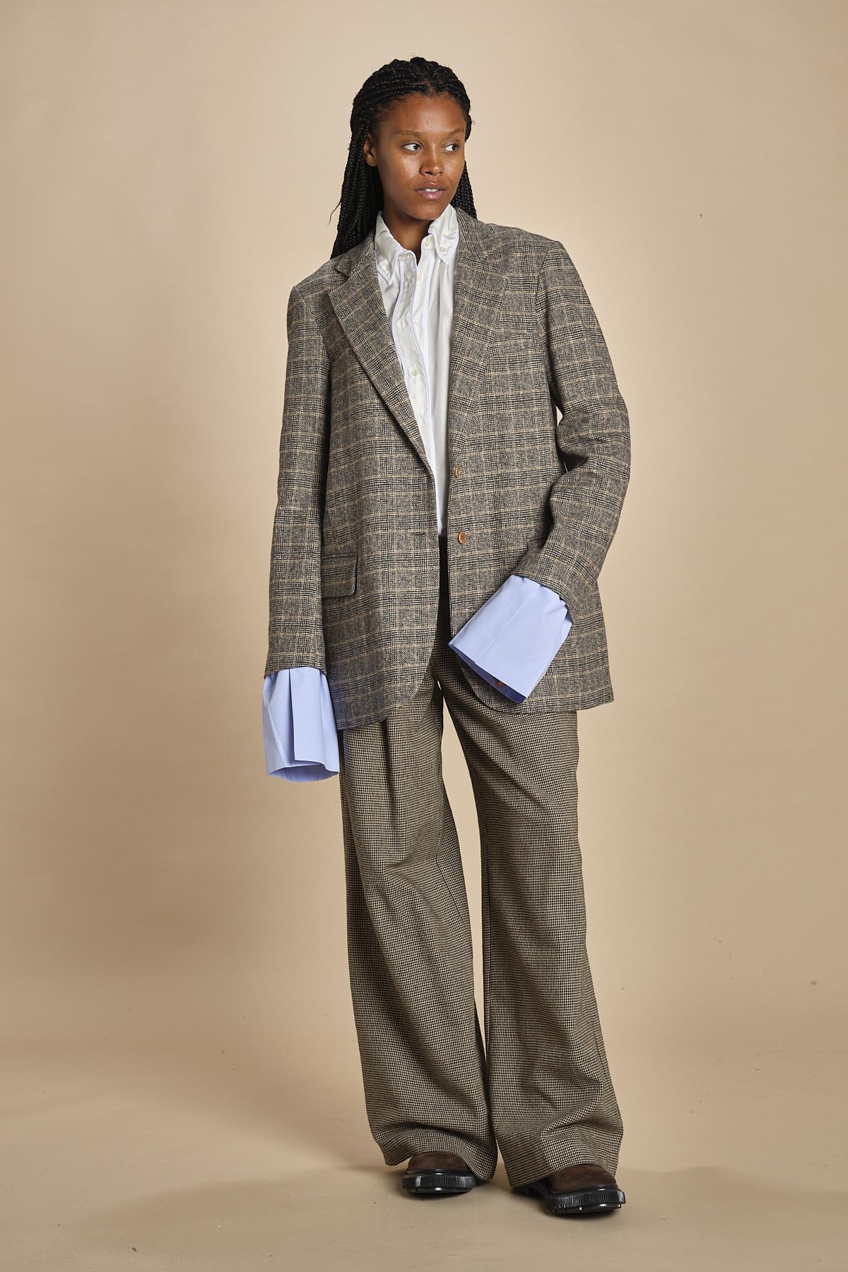 KATHERINE pantaloni piede de poule con pinces MJD217_A0CW16 BLK BRWN jejia