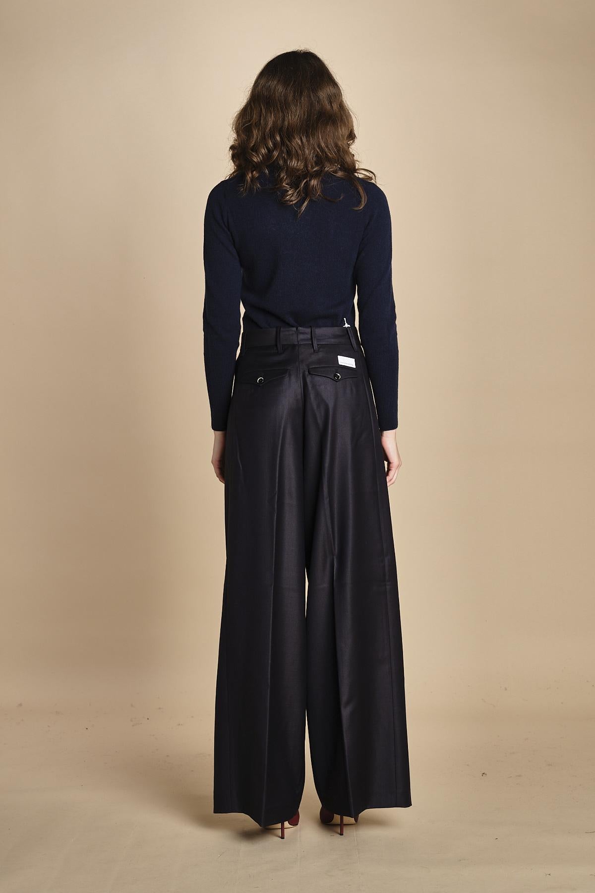 pantalone due pinces lana e seta. PETRA PE80 NAVY nine in the morning
