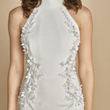 abito lungo collo alto con ricamo fiori. RVBR-1198 IVORY rebecca vallance