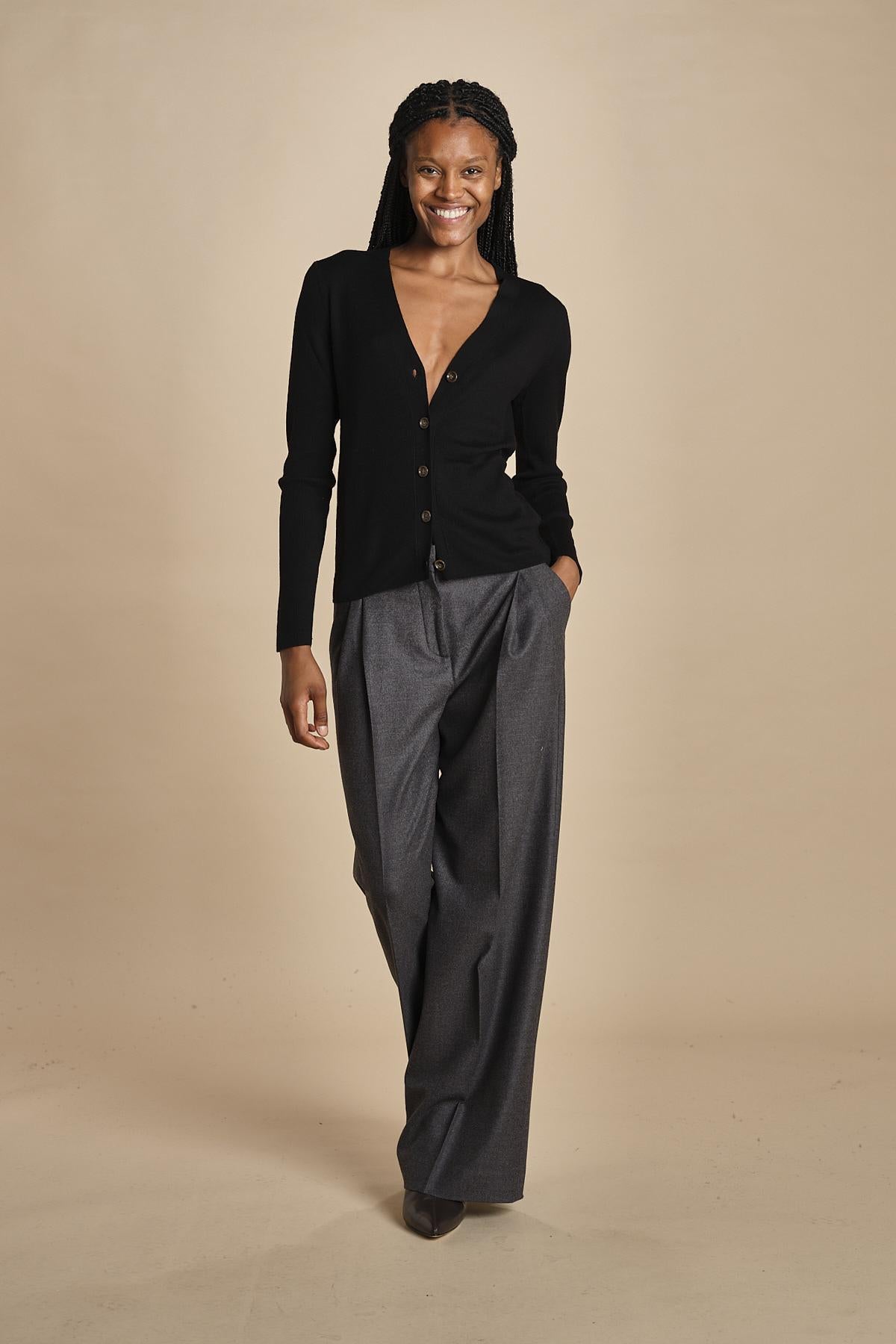 MIL LAU2 cardigan a costine fin.16 MIL LAU2 E14035 NERO milaura