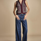 gilet in tessuto diagonale ricamato WILL GILET GREY antik batik