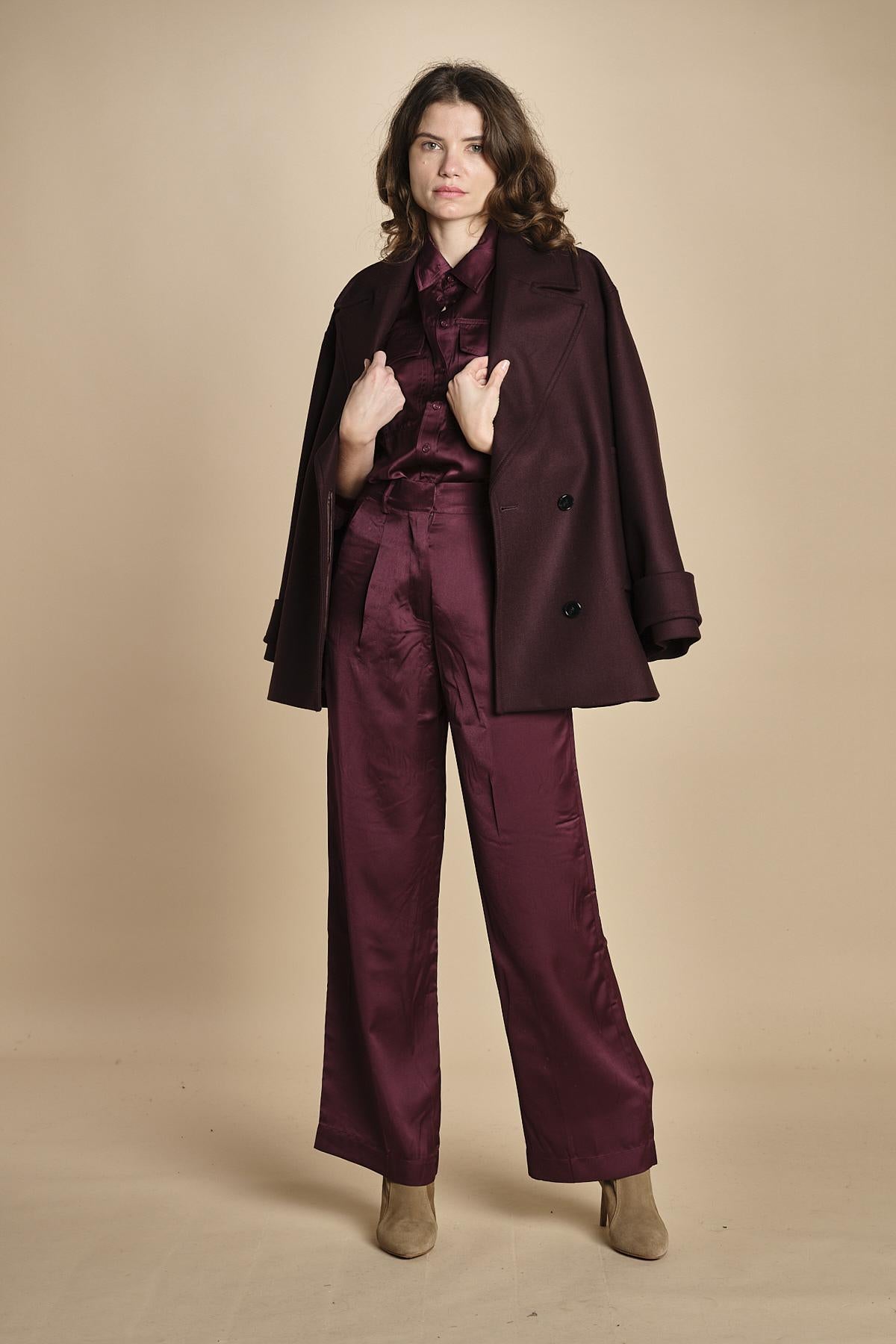 pantaloni in raso con pinces CHARLY PRUNE ba&sh