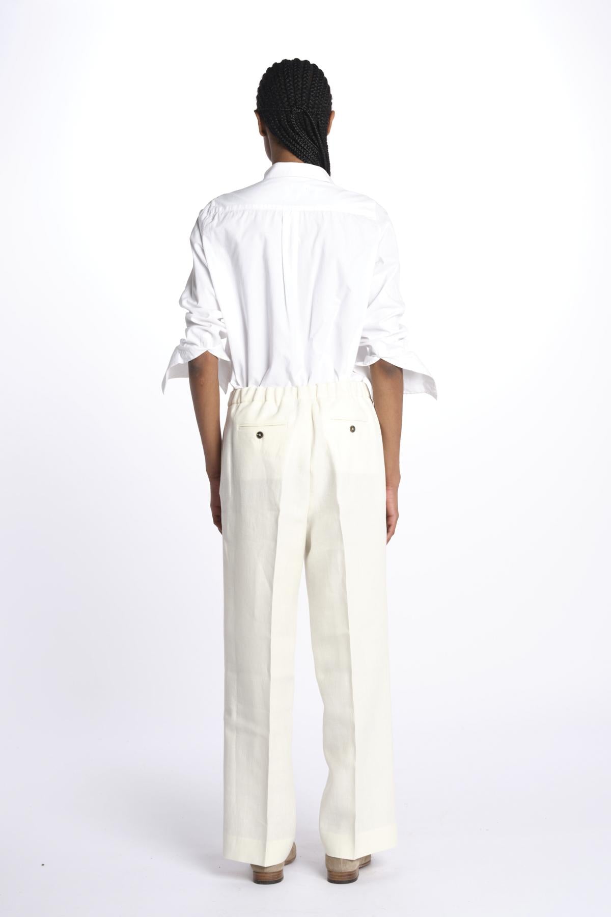 SABINA pantalone con elastico invita in lino SABINA 352 BIANCO quelledue