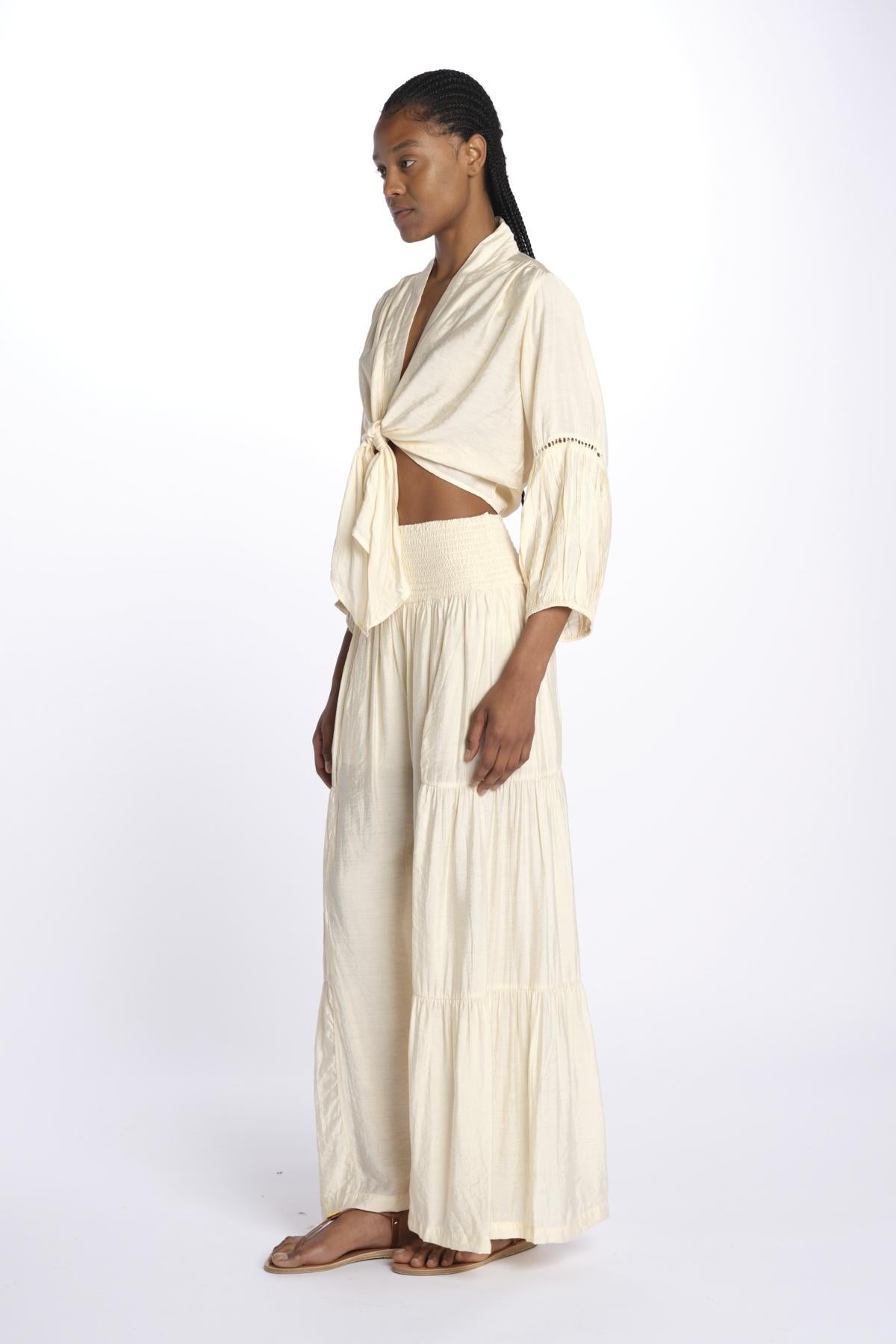 MARIA top con nodo e maniche lunghe MARIA SAND laraethnics