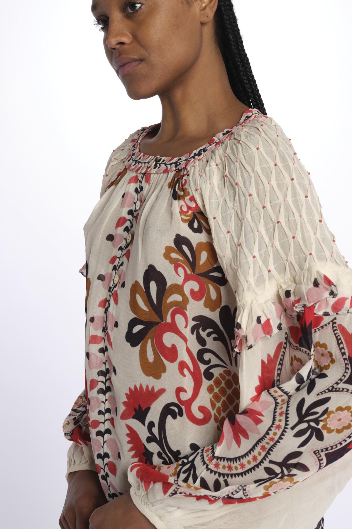Camicia CASHEW MANDALA stampa fiori 328625 CREAM farm rio