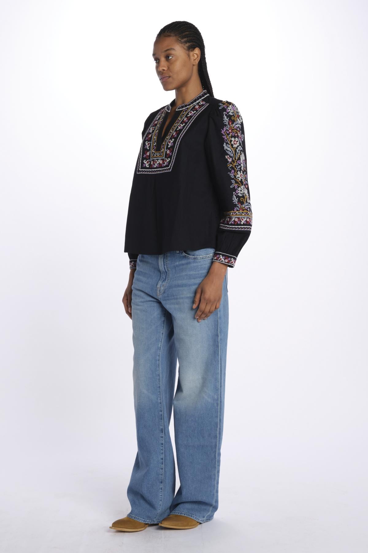 Camicia ricamo punto croce CALOE BLEUNUIT ba&sh