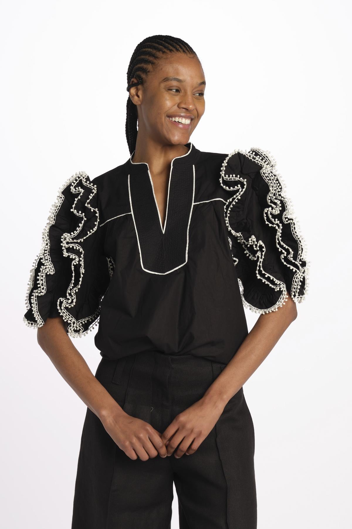 Top ROSE con rouches ROSE TOP 1725 BLACK scarlett poppies