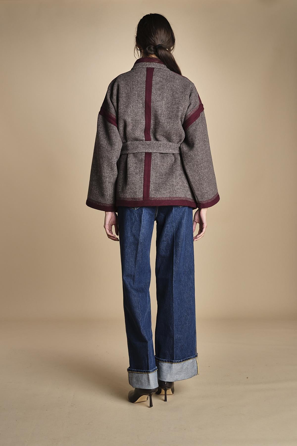 WILL KIMONO giacca in tessuto diagonale ricamato WILL KIMONO GREY antik batik