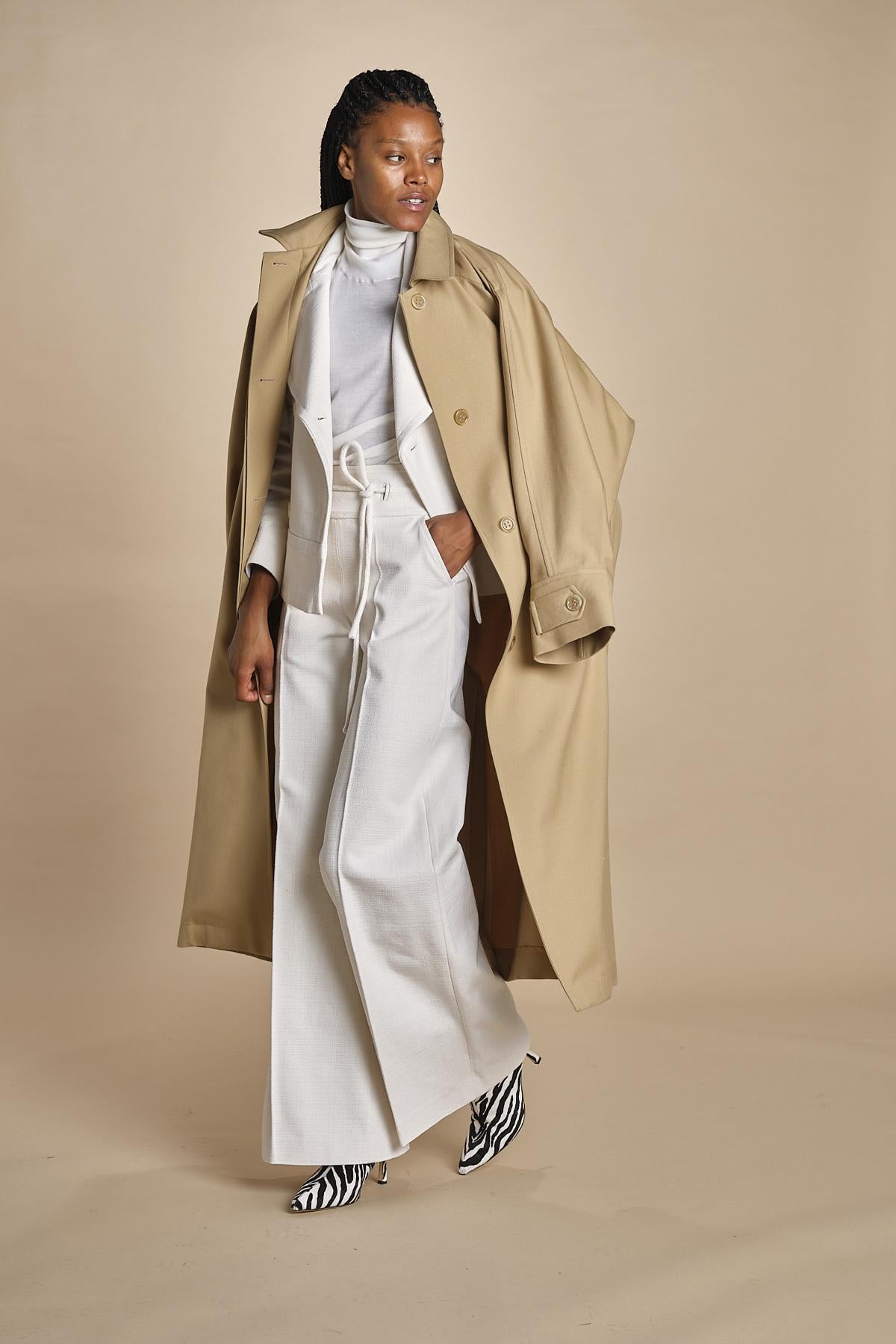 HIGH WAIST pantalone con cintura di seta E16P01 ns97 white martin grant