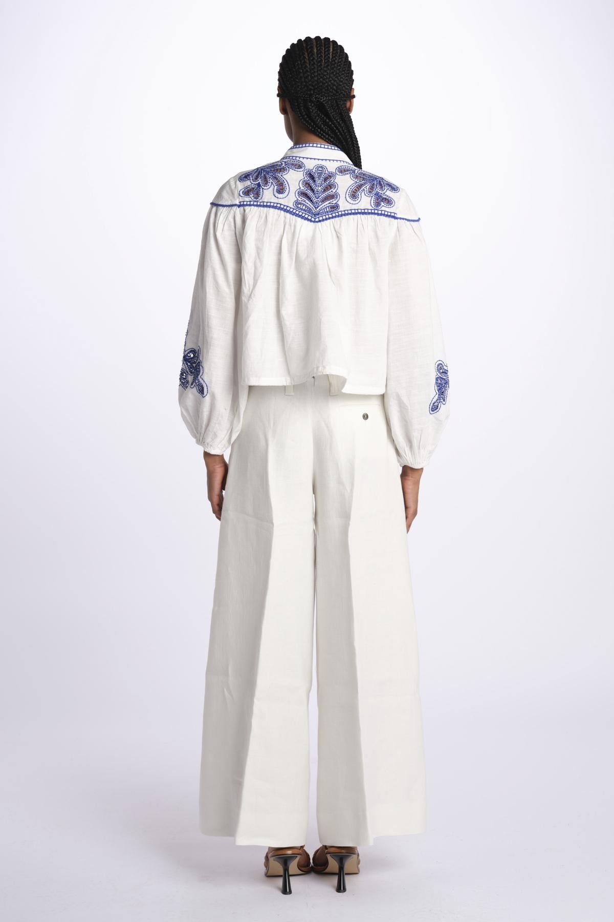 Camicia ZILLENO m/l ricamo foglie ZILLENO WHITE scarlett poppies