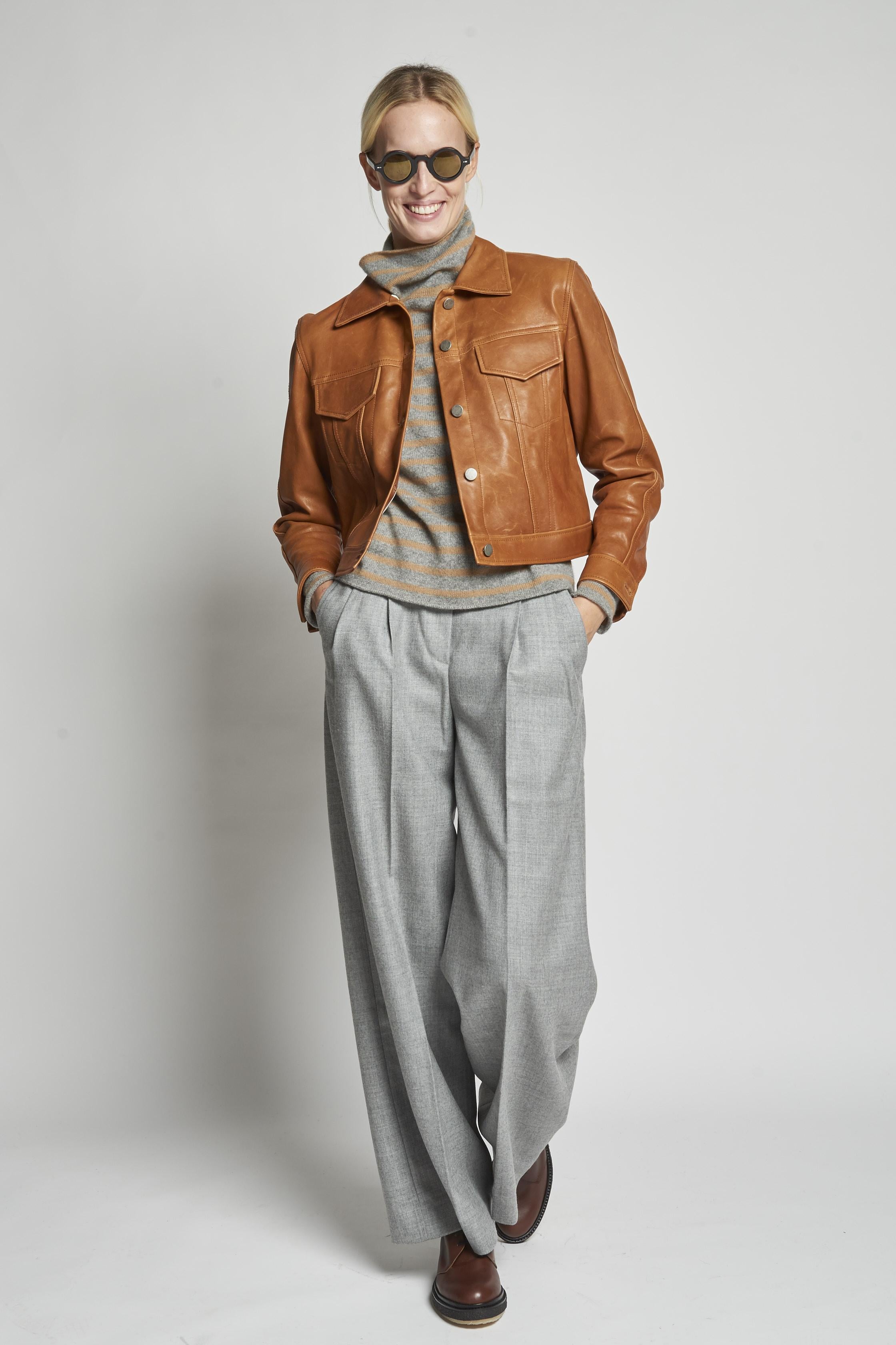 giacca in pelle beige GRANT MARRONE masscob