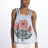 TALI FLOWER TOP top spalline larghe con fiori ricamati multicolor by milaura. BE24932 PALE BLU benaras soleil