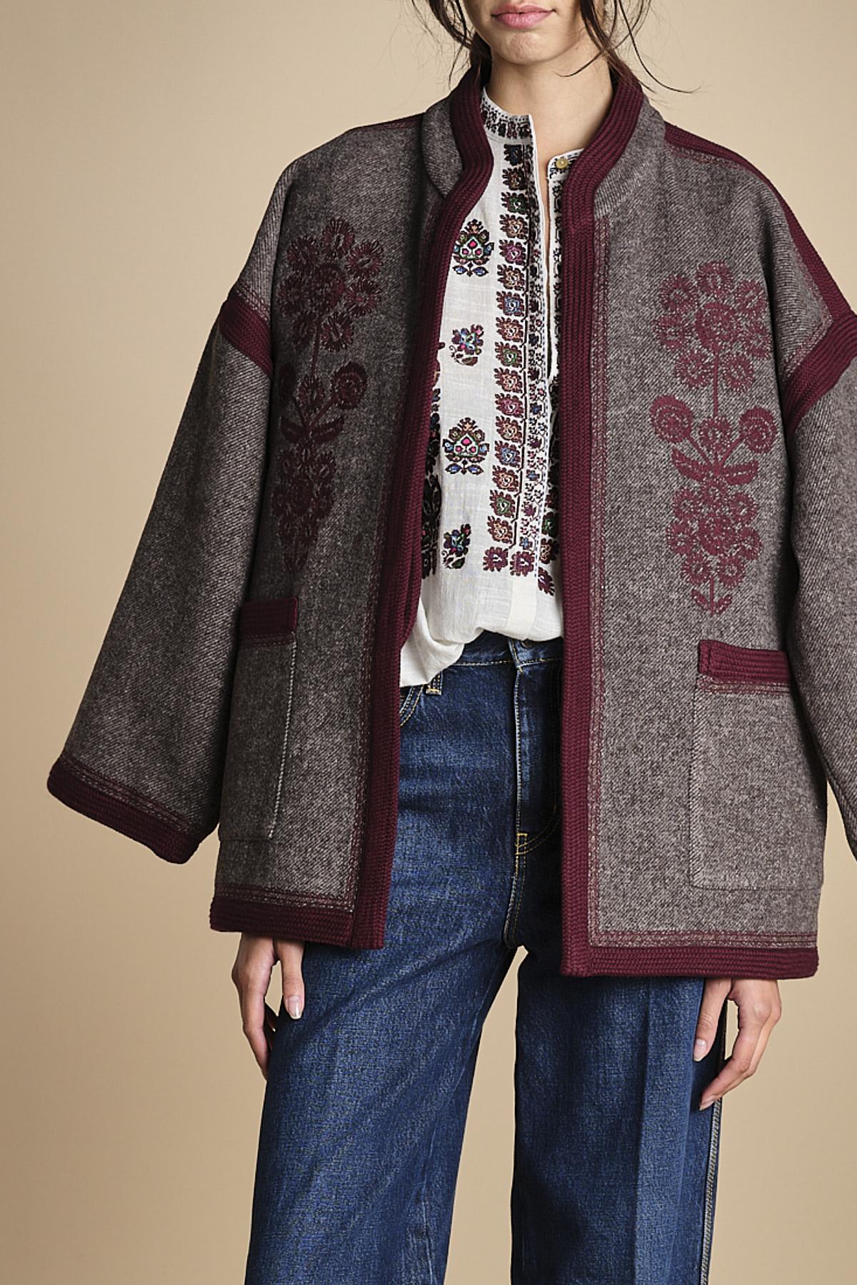 giacca in tessuto diagonale ricamato WILL KIMONO GREY antik batik