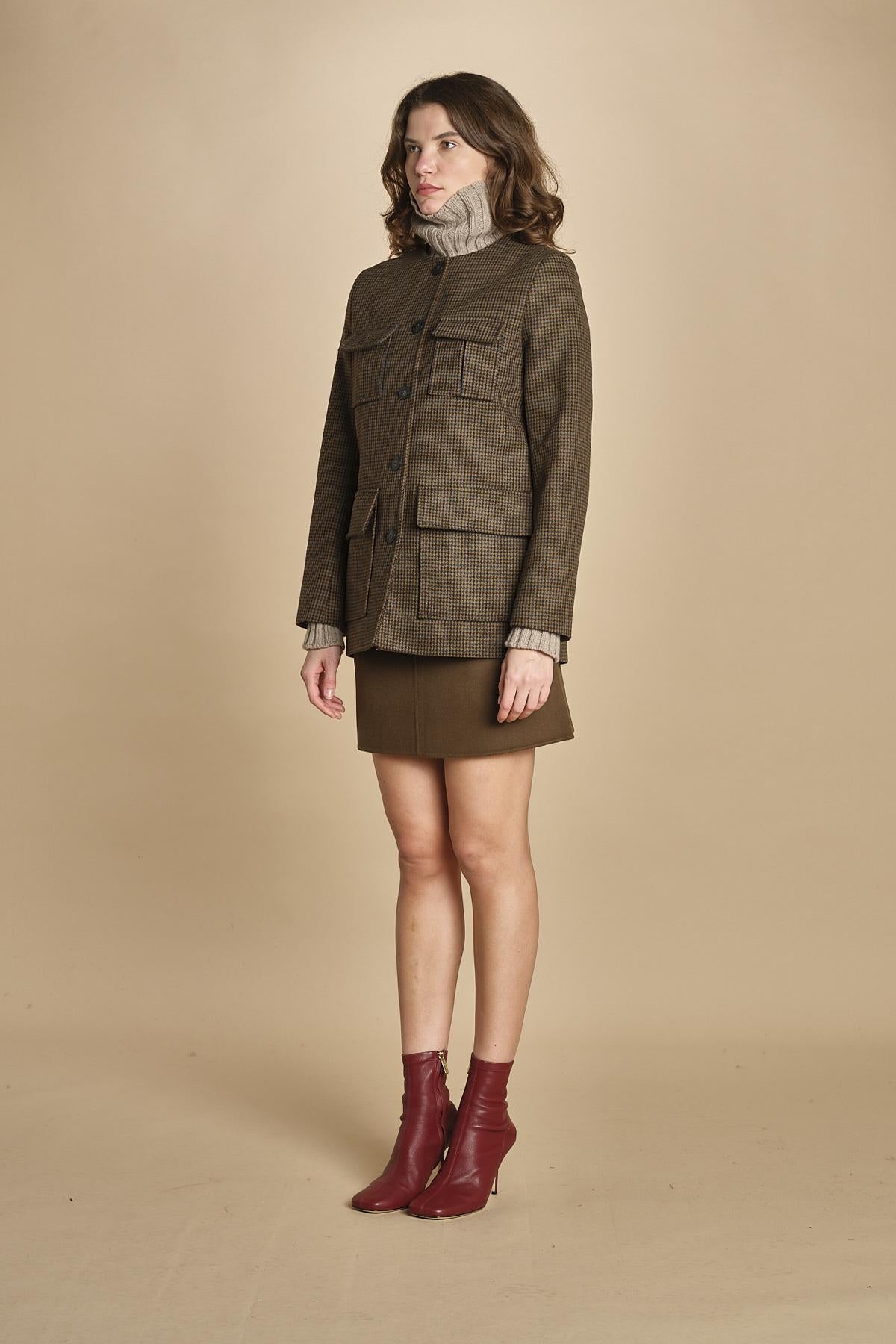 giacca a quadretti girocollo con quattro tasche. ENGEL 4HVA64-V02722 KAKI vanessa bruno