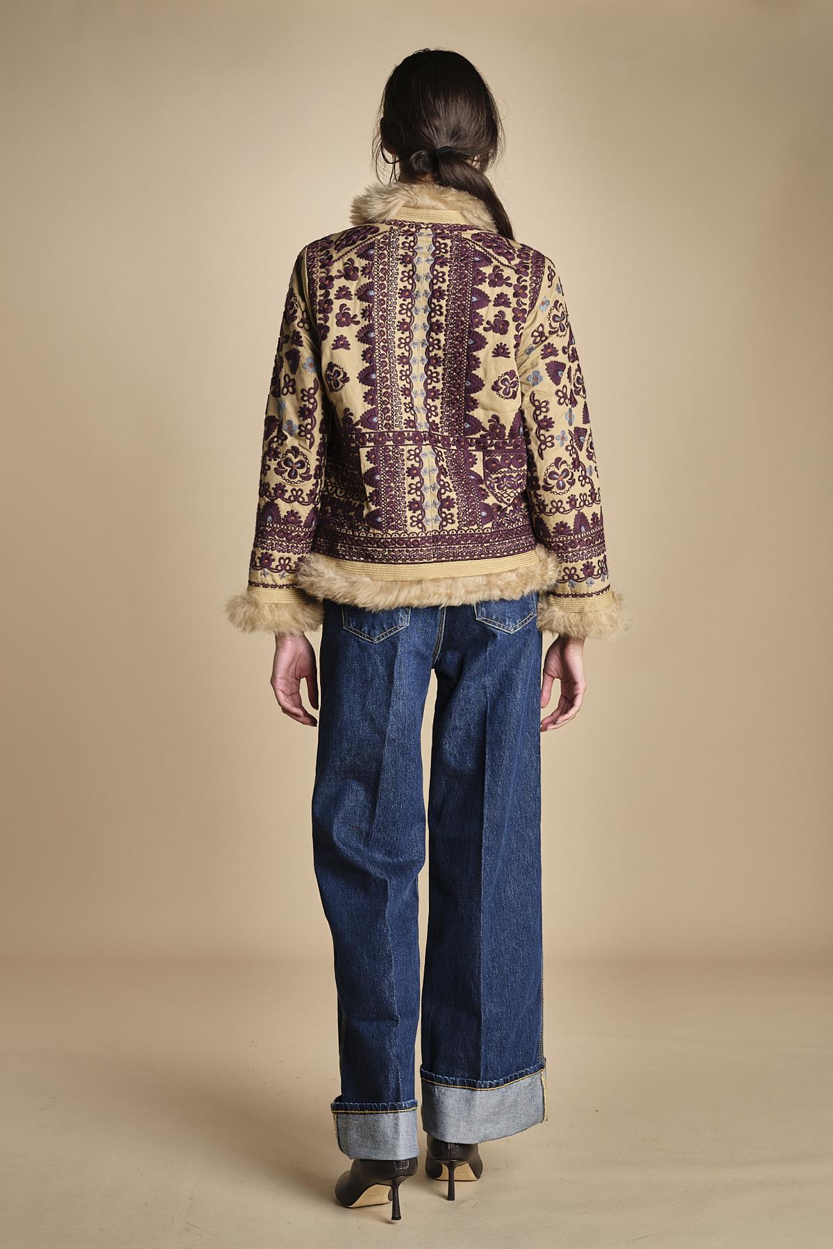 giacca ricamata con montone SANDORA JACKET CAMEL antik batik