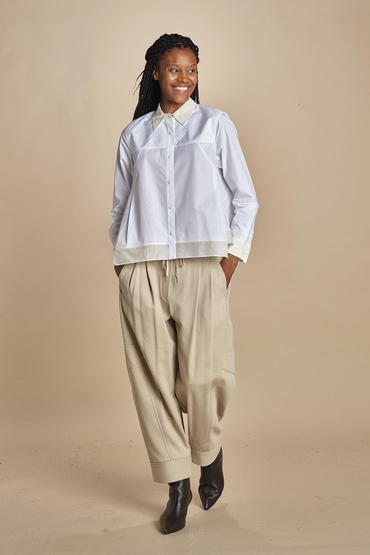 LS SHIRT W FLOUNCE camicia con bordi a contrasto 21705LCE WH100 WHITE phillip lim