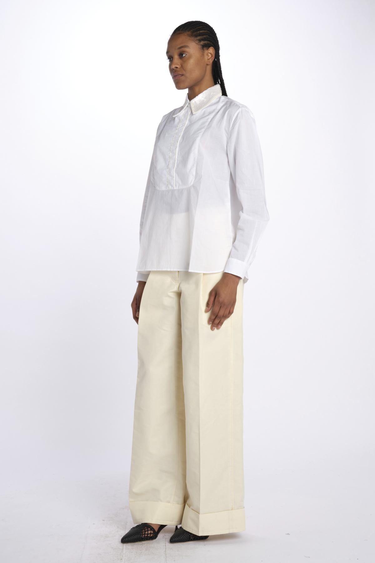camicia con colletto in pailletes BE24552 WHITE milaura