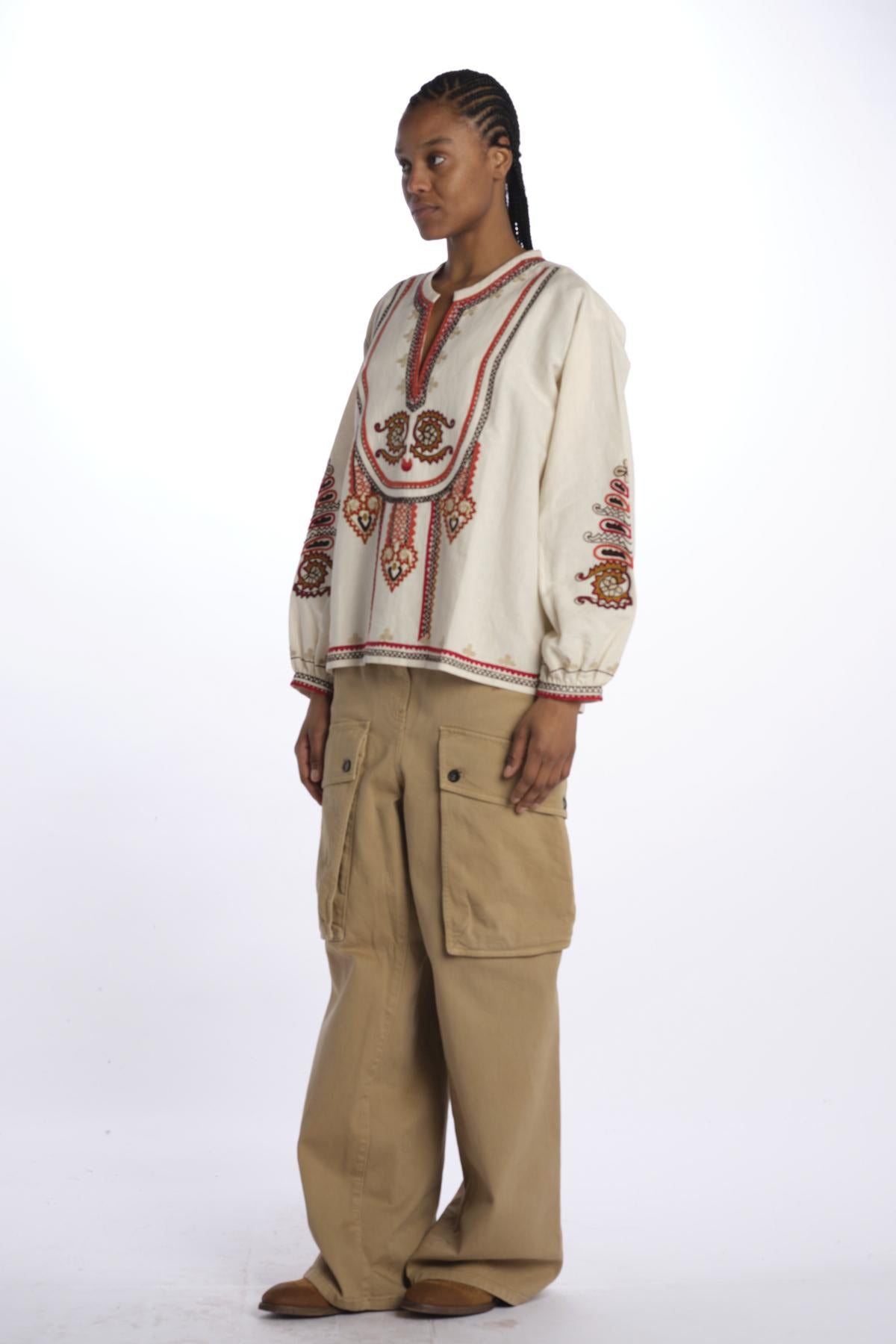 Camicia CINTHYA con ricamo plastron CINTHYA OFFWHITE fortela