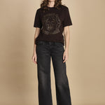 t-shirt con scritta e strass. JWTS02845 DARK CHOCOLATE 213 zadig & voltaire