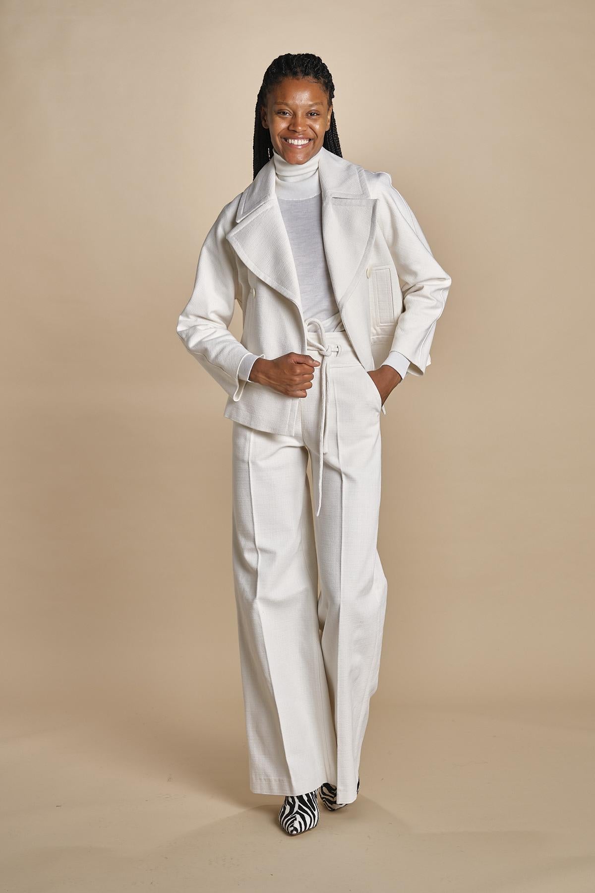 HIGH WAIST pantalone con cintura di seta E16P01 ns97 white martin grant