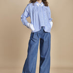 camicia a righe con doppio colletto CRAZY SHIRT MJD142B4H8016 J0233 LIGHT BLUE jejia