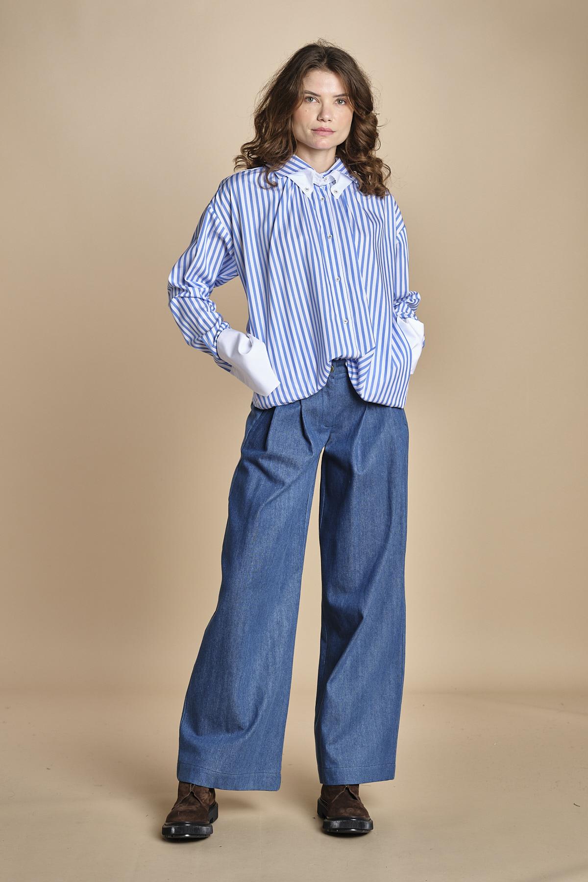 camicia a righe con doppio colletto CRAZY SHIRT MJD142B4H8016 J0233 LIGHT BLUE jejia